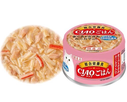 CIAO 罐頭 吞拿魚+雞肉(含蟹肉棒) 85g,A-254 [原箱24罐]