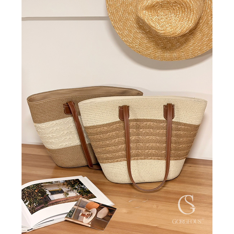 A215「拼⾊⼿⼯編織包」