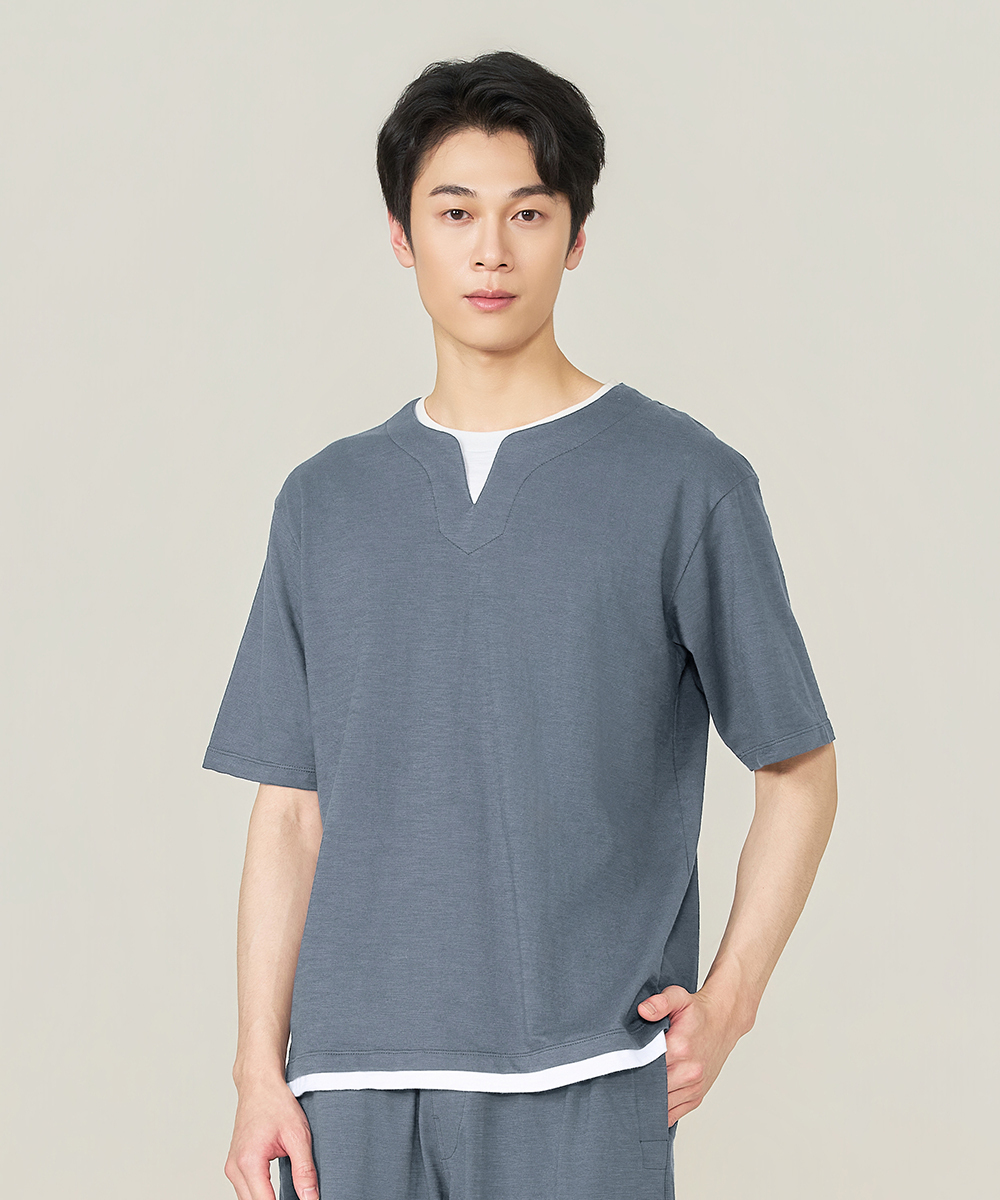 自由空間-FLOWING 竹節棉男假兩件寬版衫 UE127625