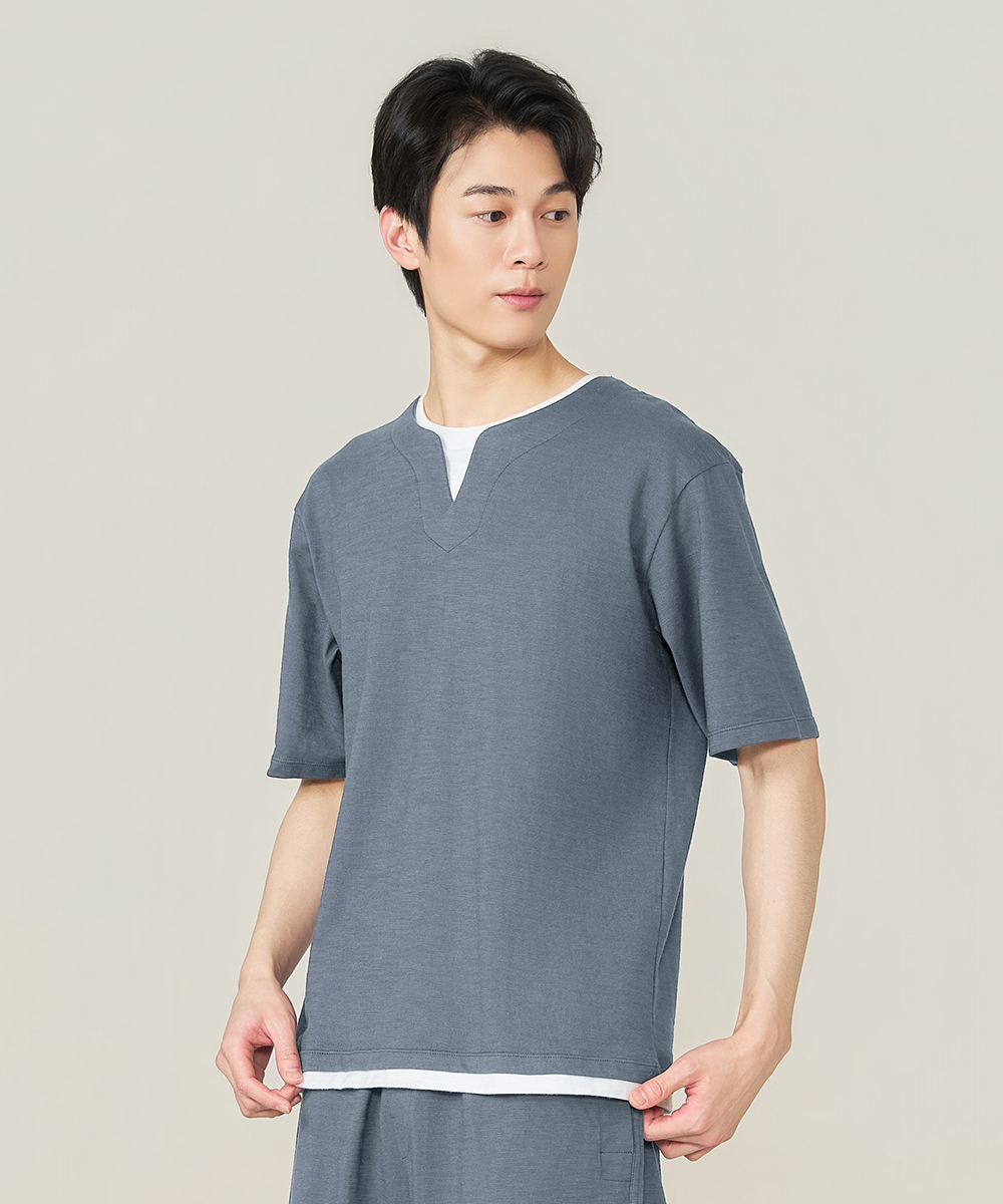 自由空間-FLOWING 竹節棉男假兩件寬版衫 UE127625