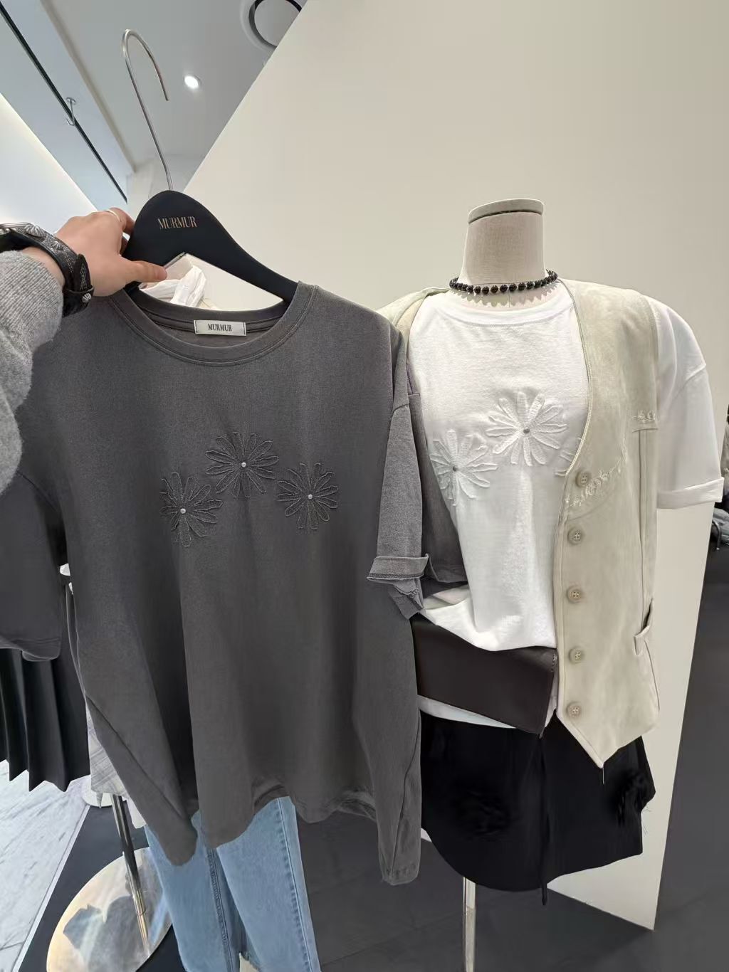 MR6007 刺綉花花圓領棉Tee