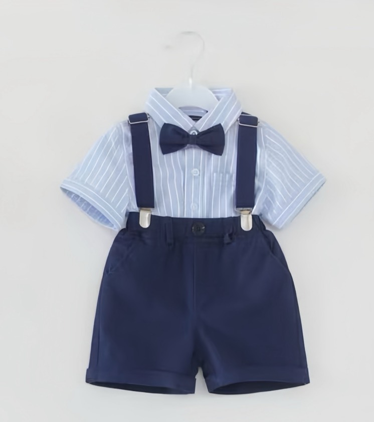 直條紋領結吊帶套裝