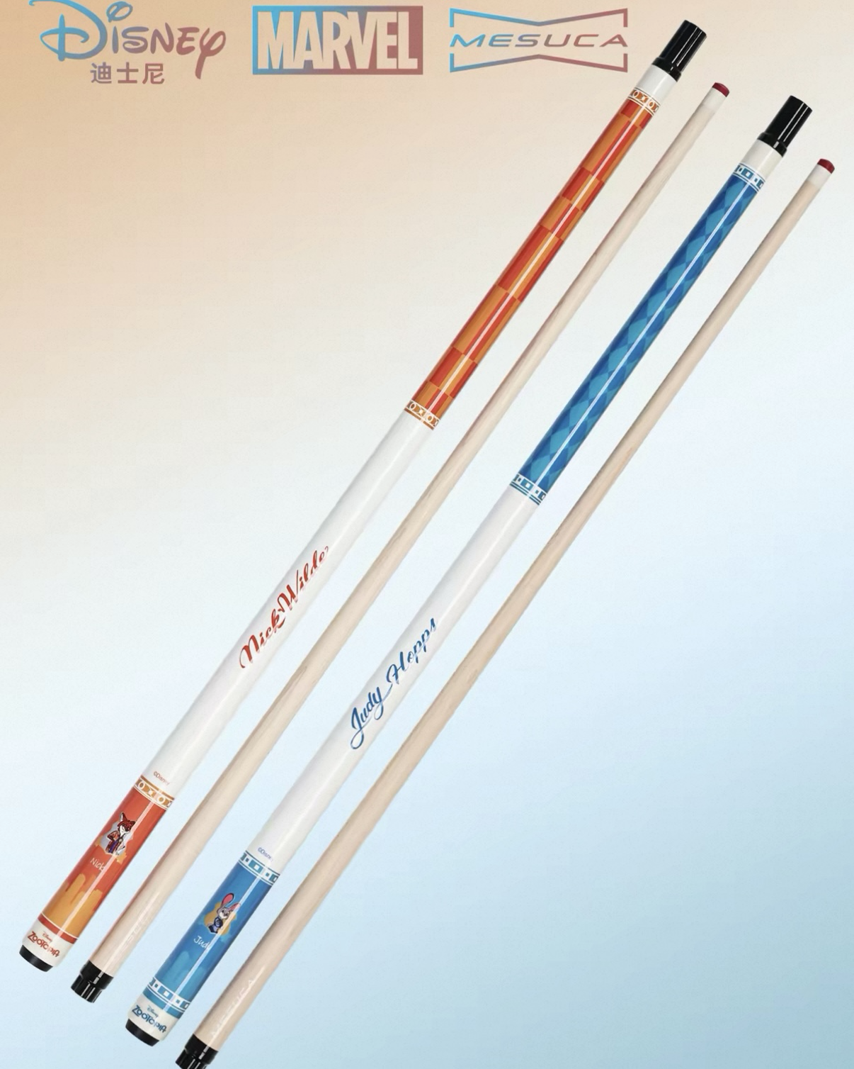 <正版授權>DISNEY 迪士尼 動物方城市 尼克&茱蒂 撞球桿 附毛巾及手套