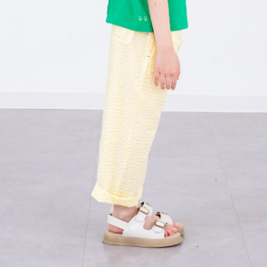 BYC03B148YW  Rag-mart-檸檬黃日系泡泡布細格紋長褲