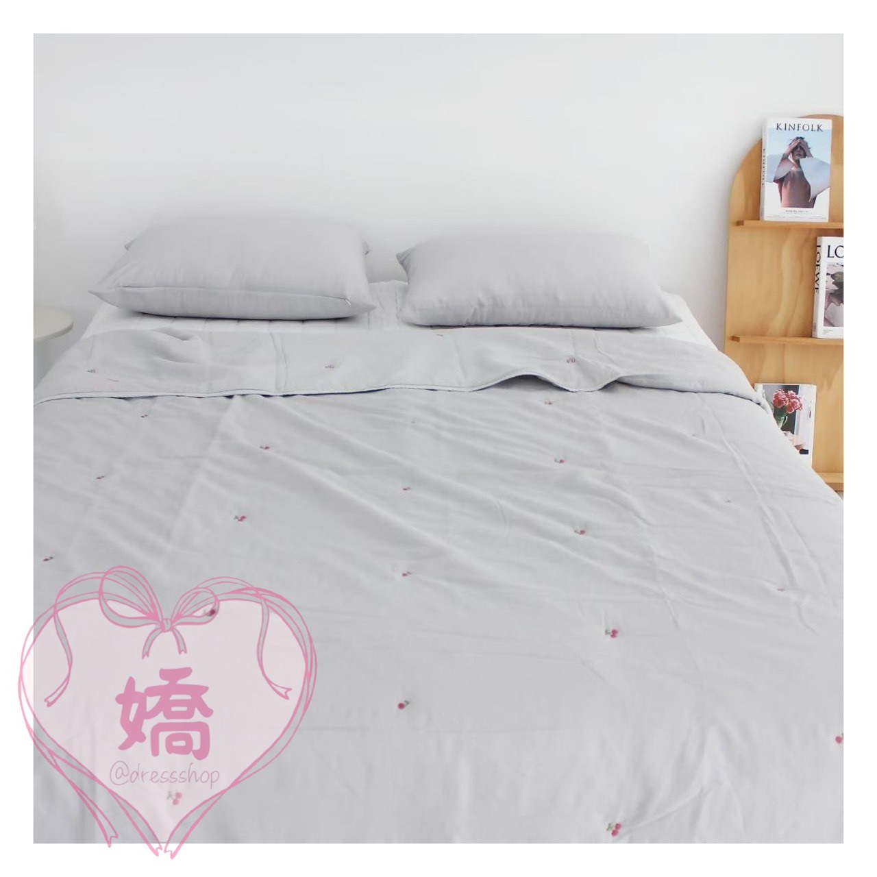 K03003滿版刺繡櫻桃春夏薄被(灰'粉'杏)(S'Q'枕套)