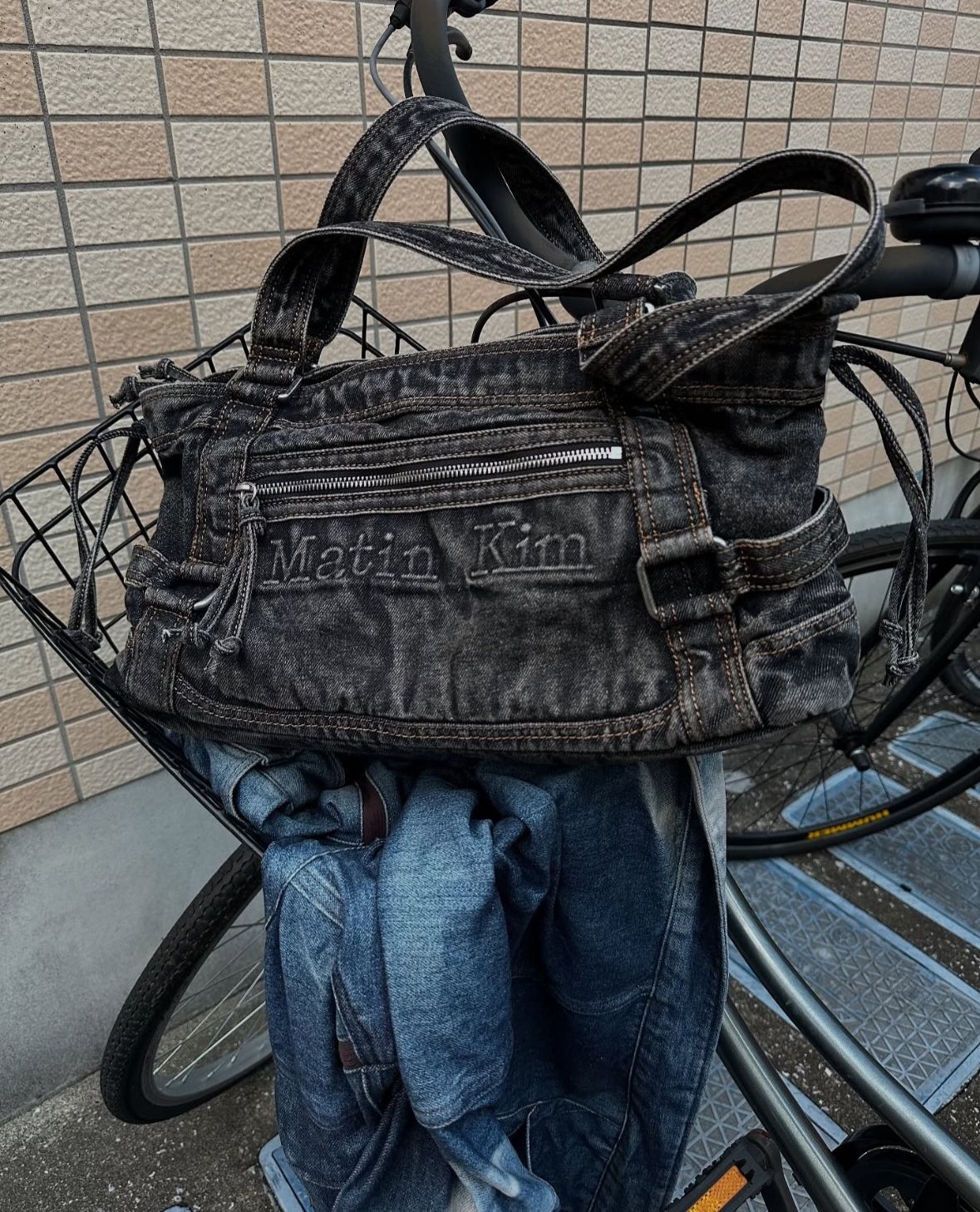 Matin Kim Washed Denim Square Bag (Black)