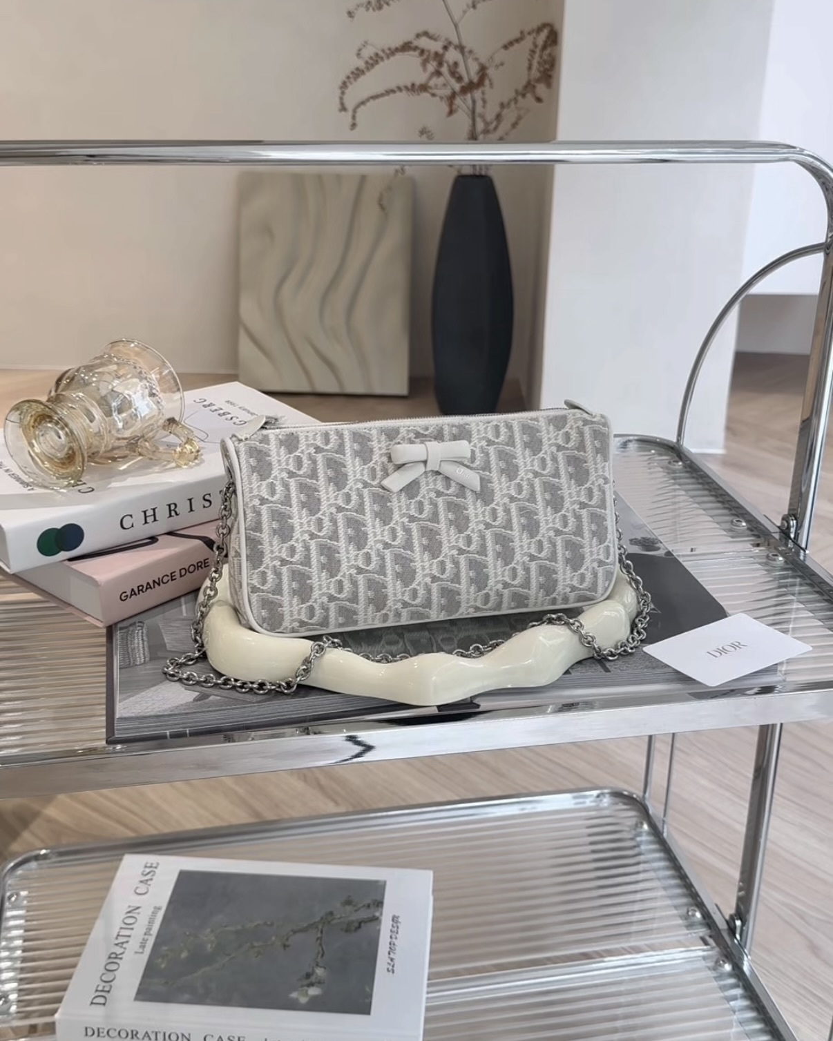 DIOR｜PROMENADE 附鏈帶手拿包 白色