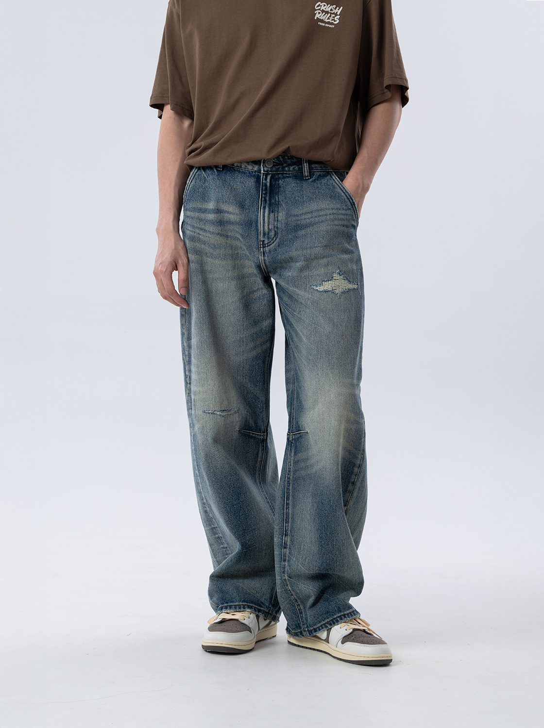 重度貓鬚水洗闊腿褲