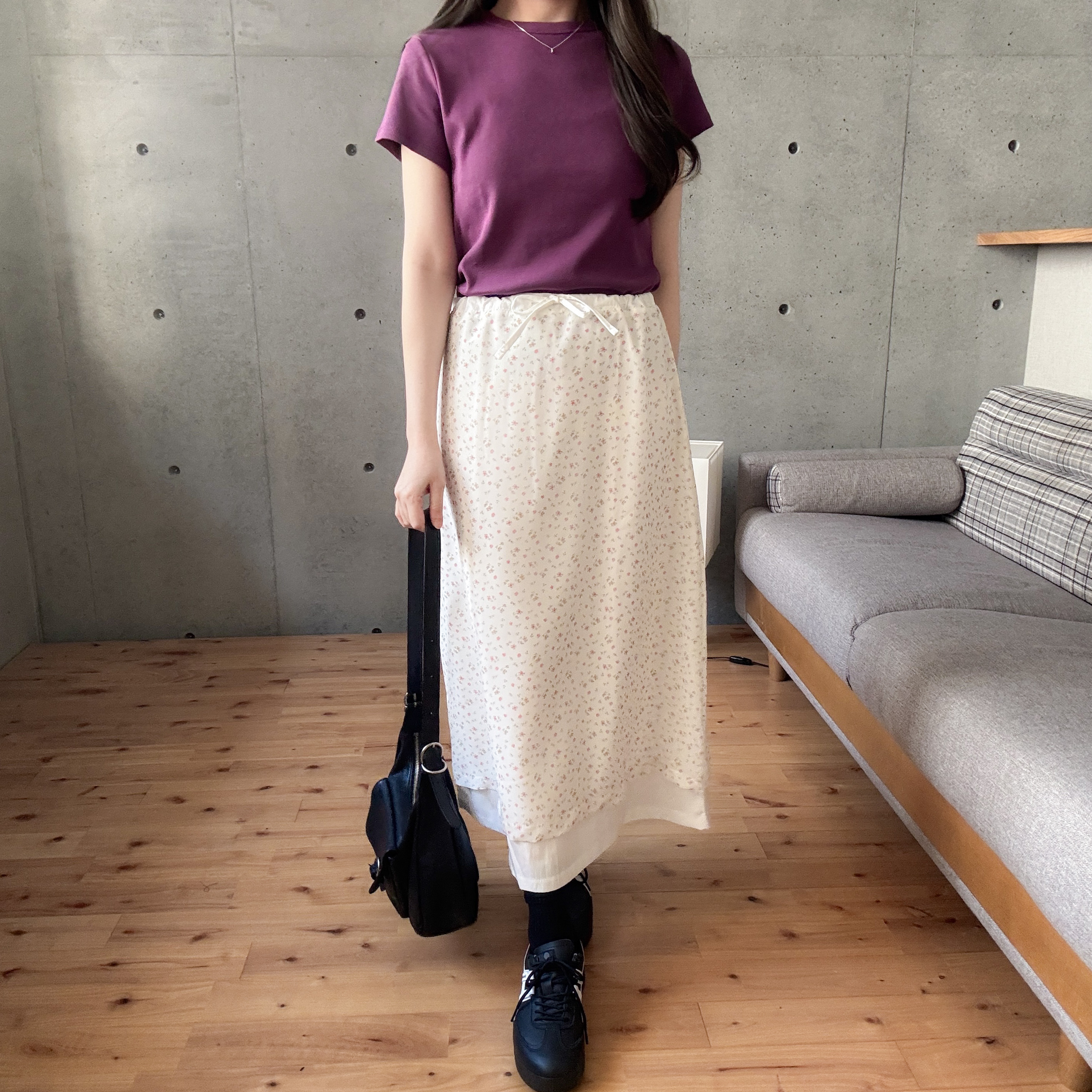 小碎花雪紡開叉裙