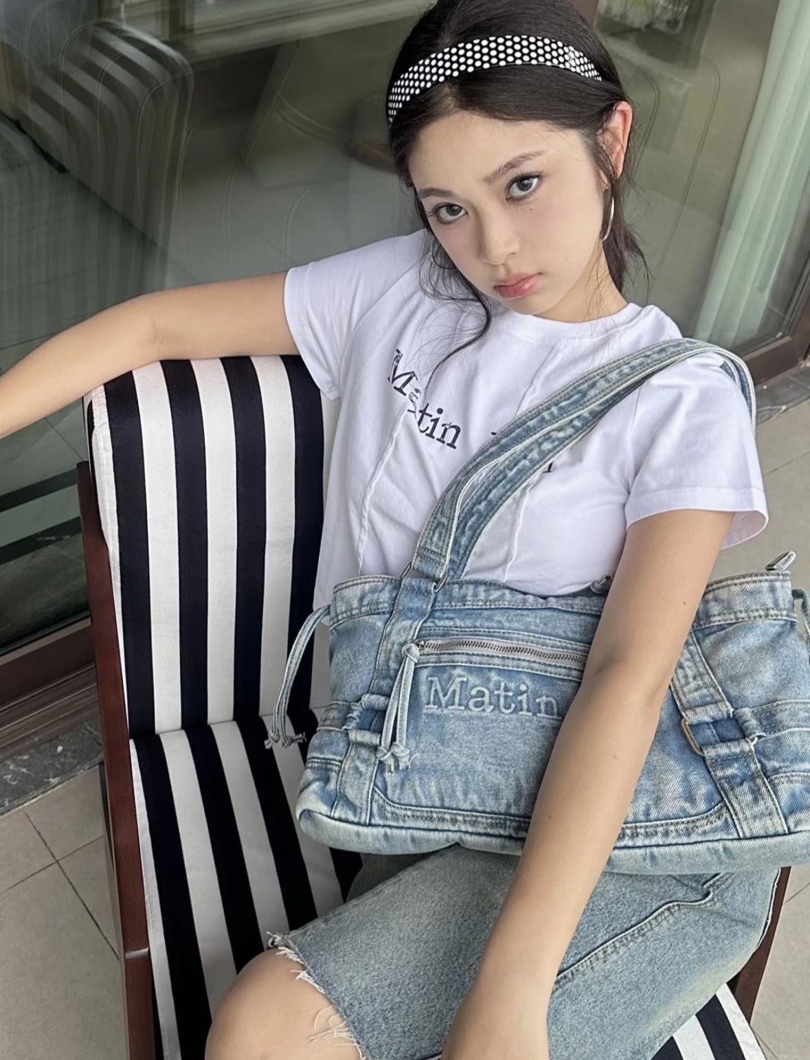 Matin Kim Washed Denim Square Bag (Light Blue)