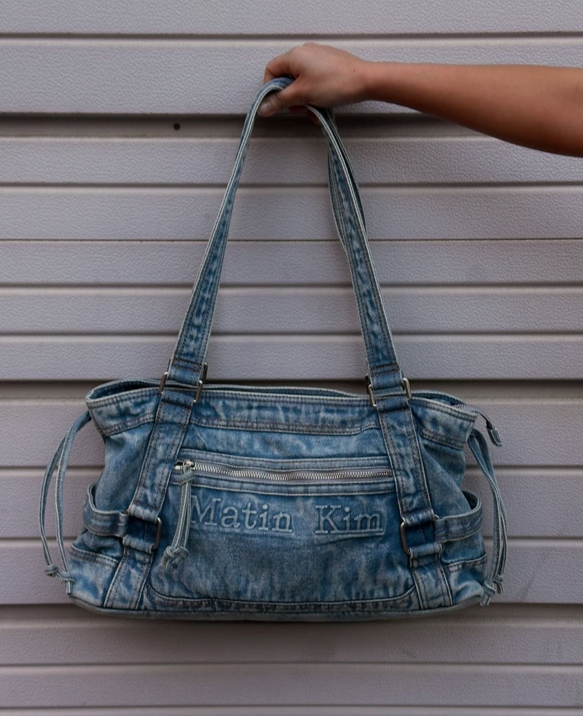 Matin Kim Washed Denim Square Bag (Light Blue)