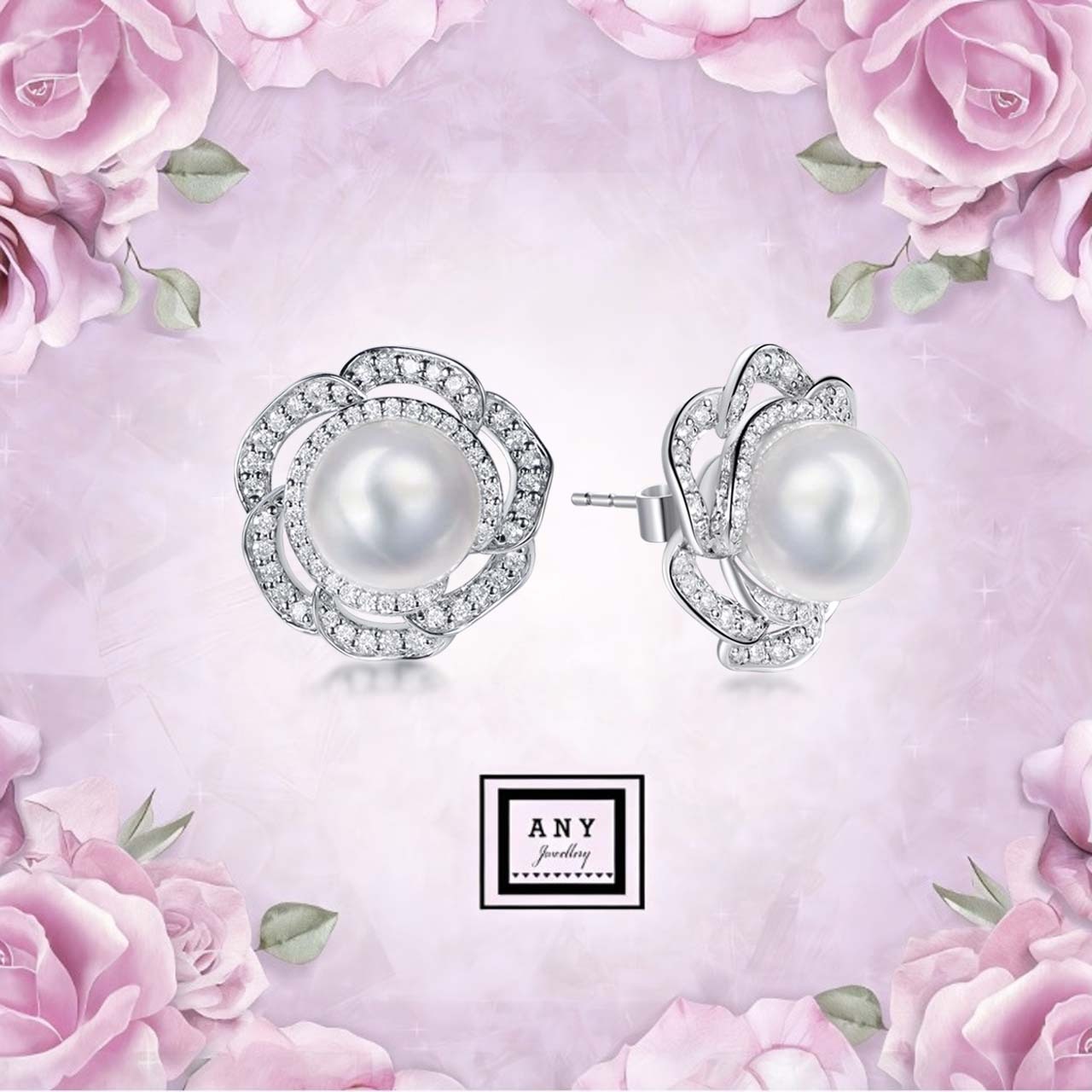 XP020 E4105 10mm Crystal Pearl - Pearl in the Rose Earrings（莫桑）