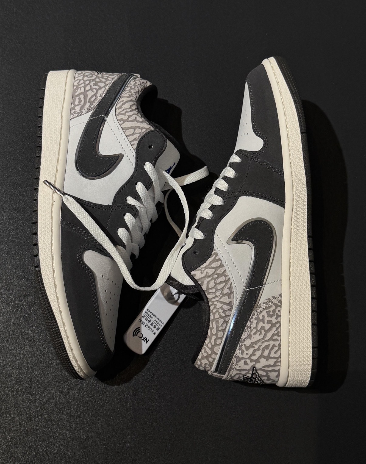 男鞋 NIKE AIR JORDAN 1 LOW 大象灰白 爆裂紋 皮革 緩震 低筒 AJ1 休閒鞋【IU2268-100】AJ1OG