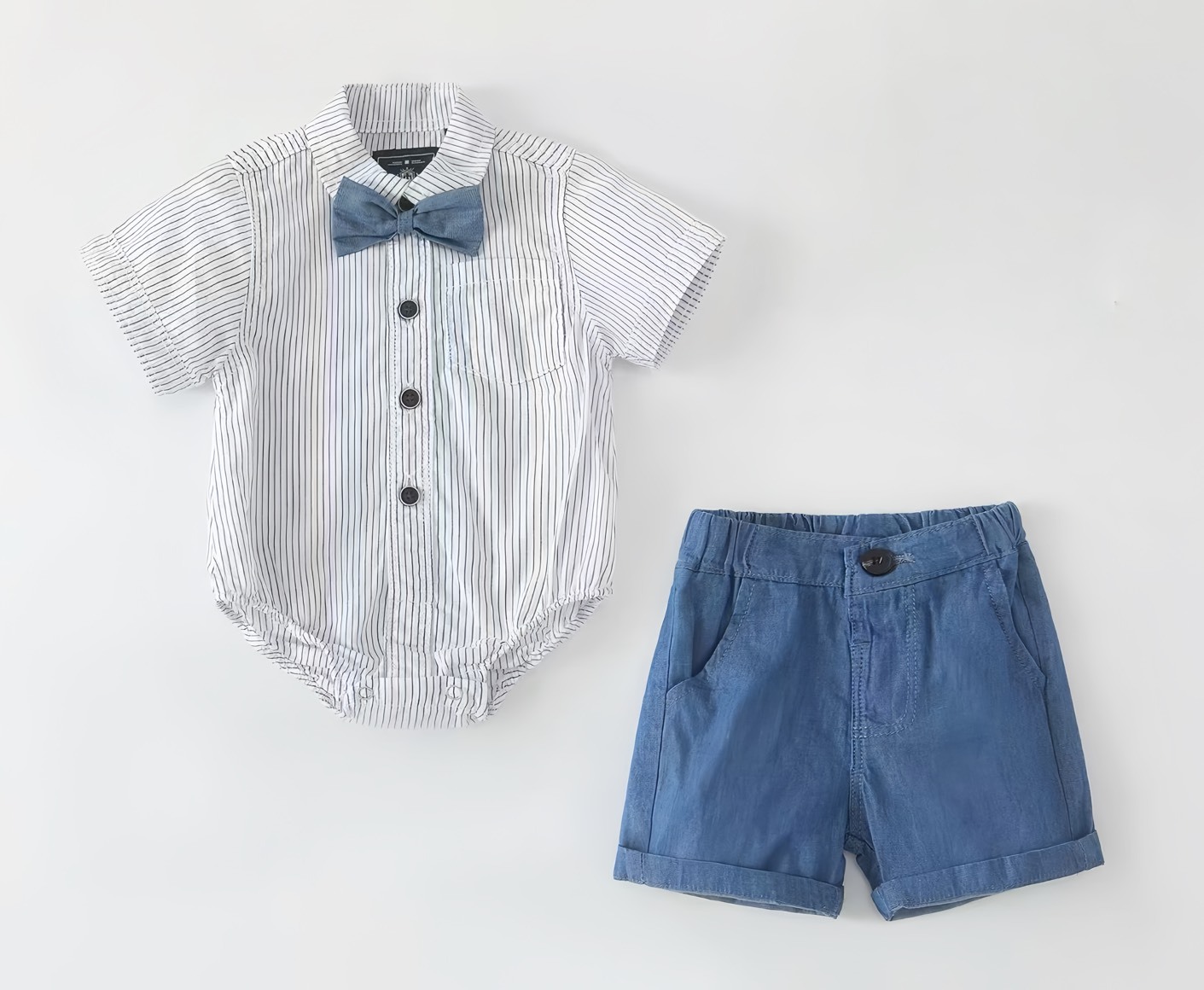 直條紋領結包屁套裝