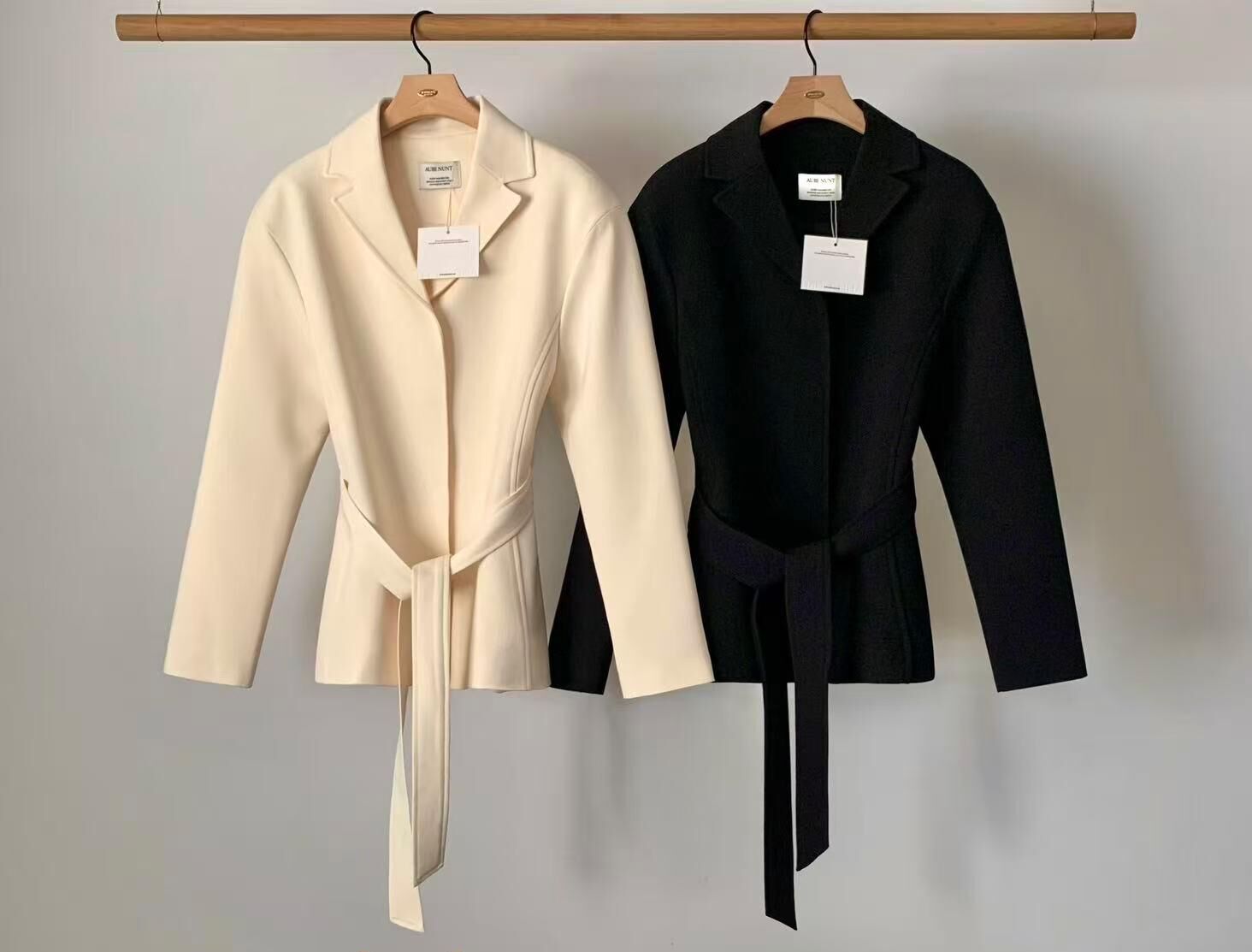 AU6032 車縫線反領綁腰外套