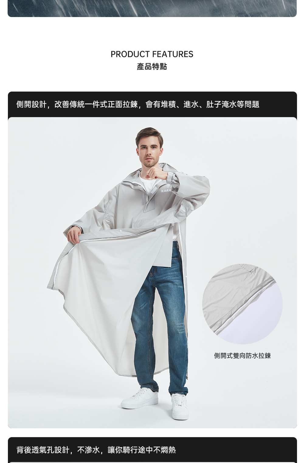 側開秒穿一件式雨衣快速穿脫