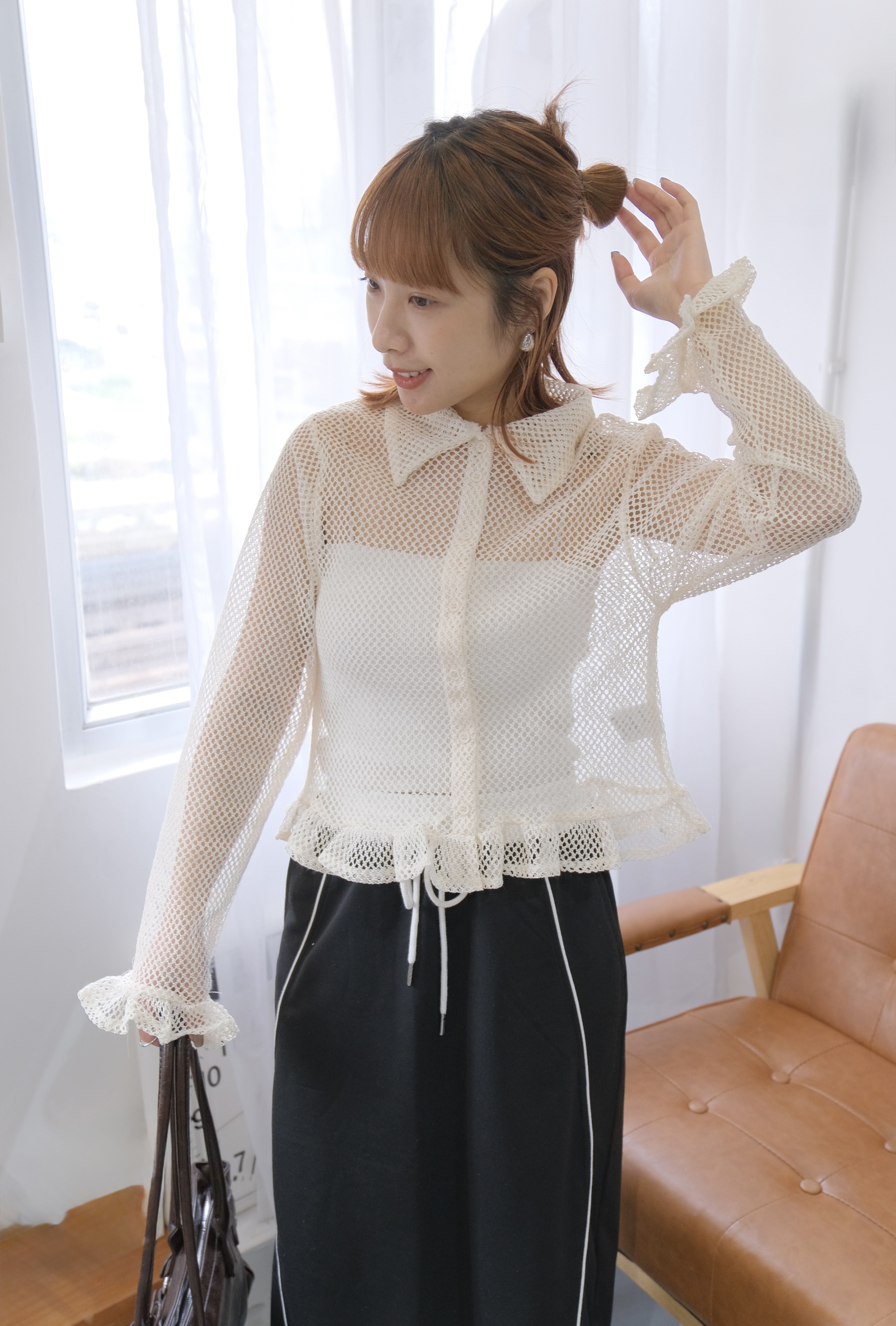 細網ruffle尾polo top