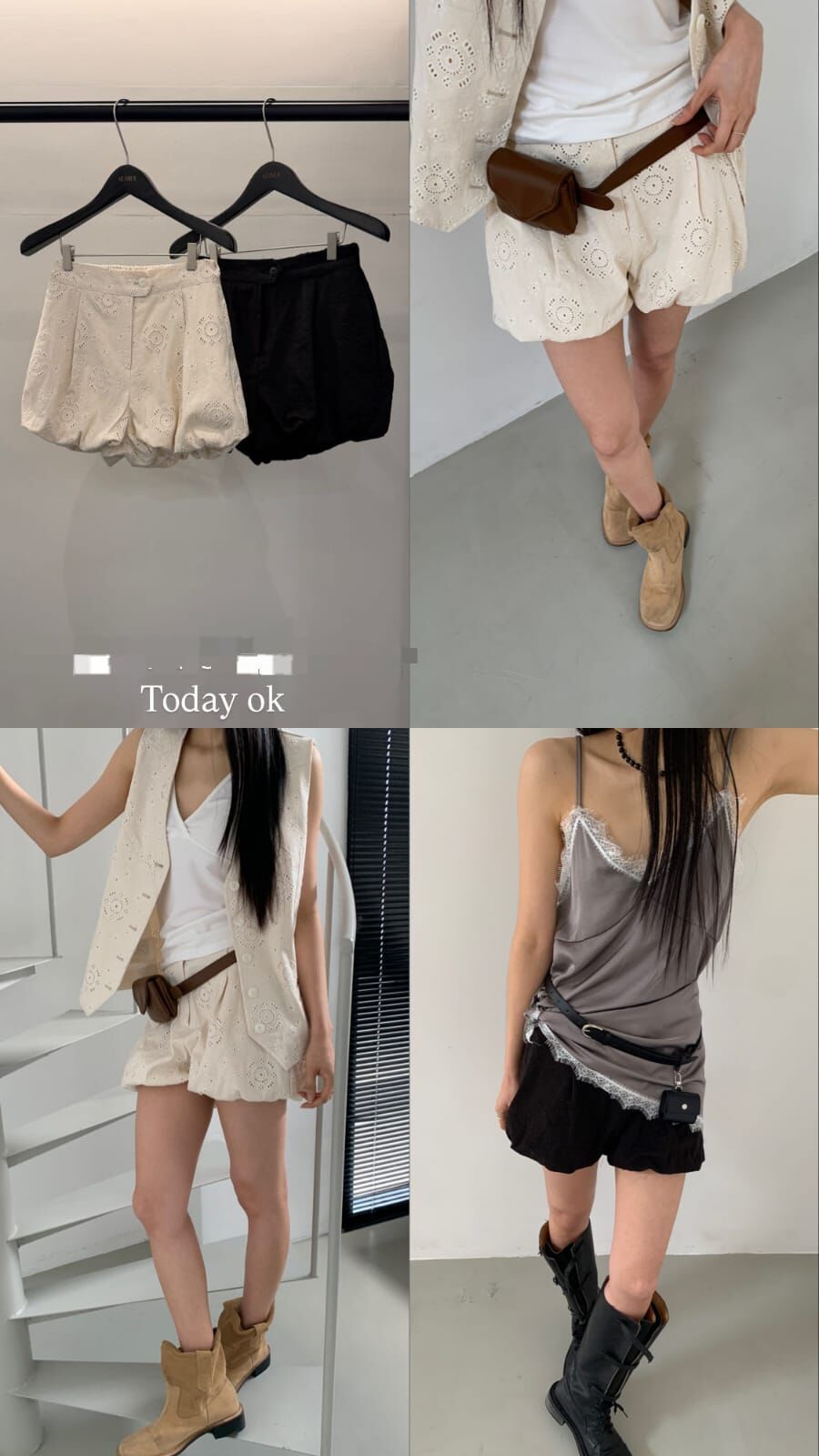 MR6013 後橡筋復古鈎花泡泡短褲