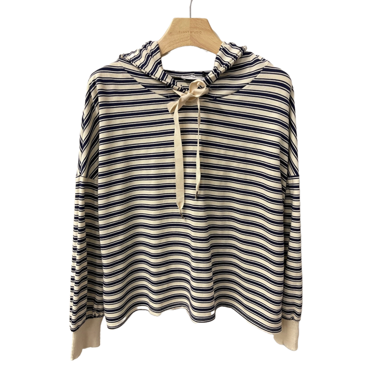 1SO0403-036 [SUNNY STUDIO] Stripe Hoodie Marine #56031 (EU)