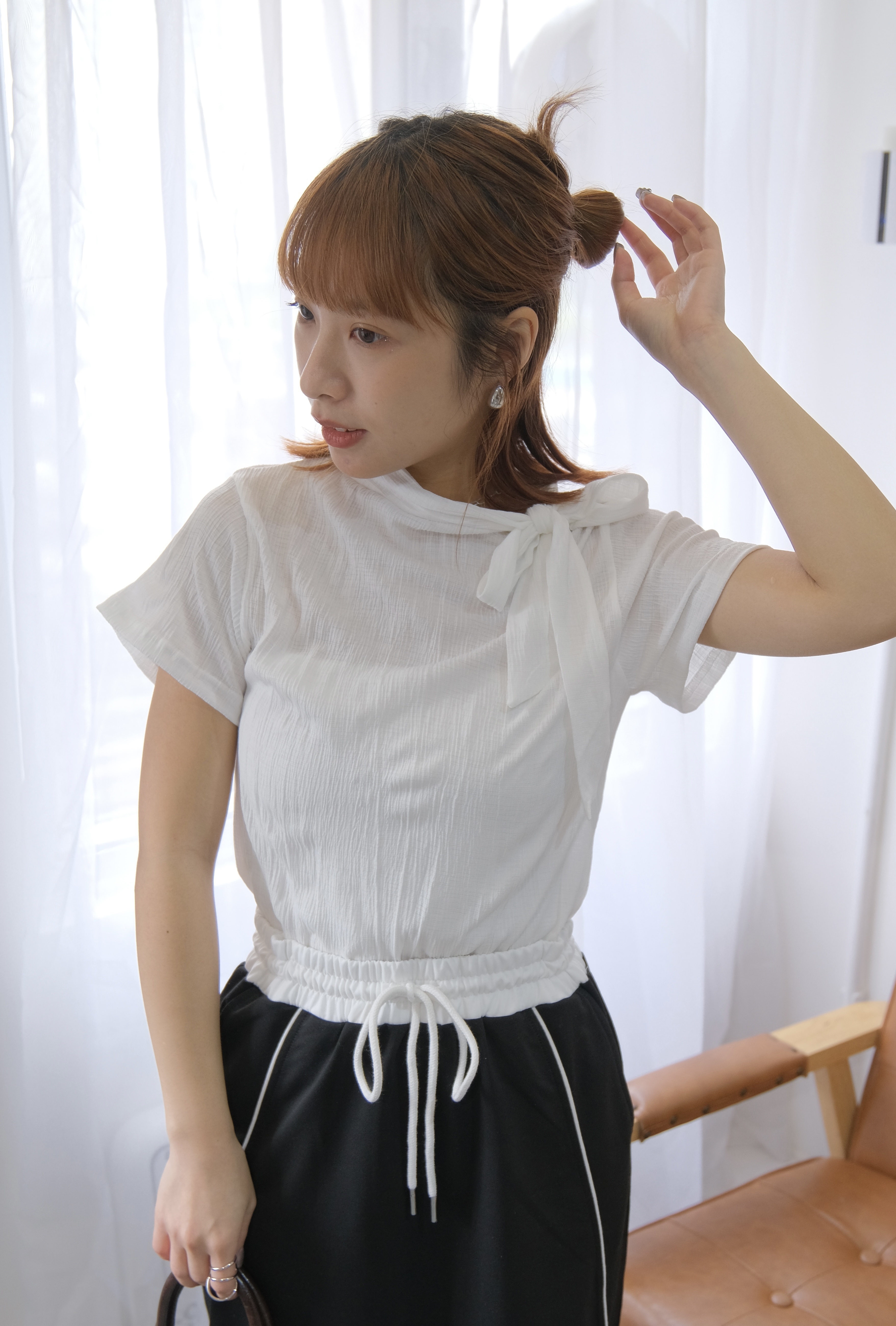 則打結暗紋修身Top