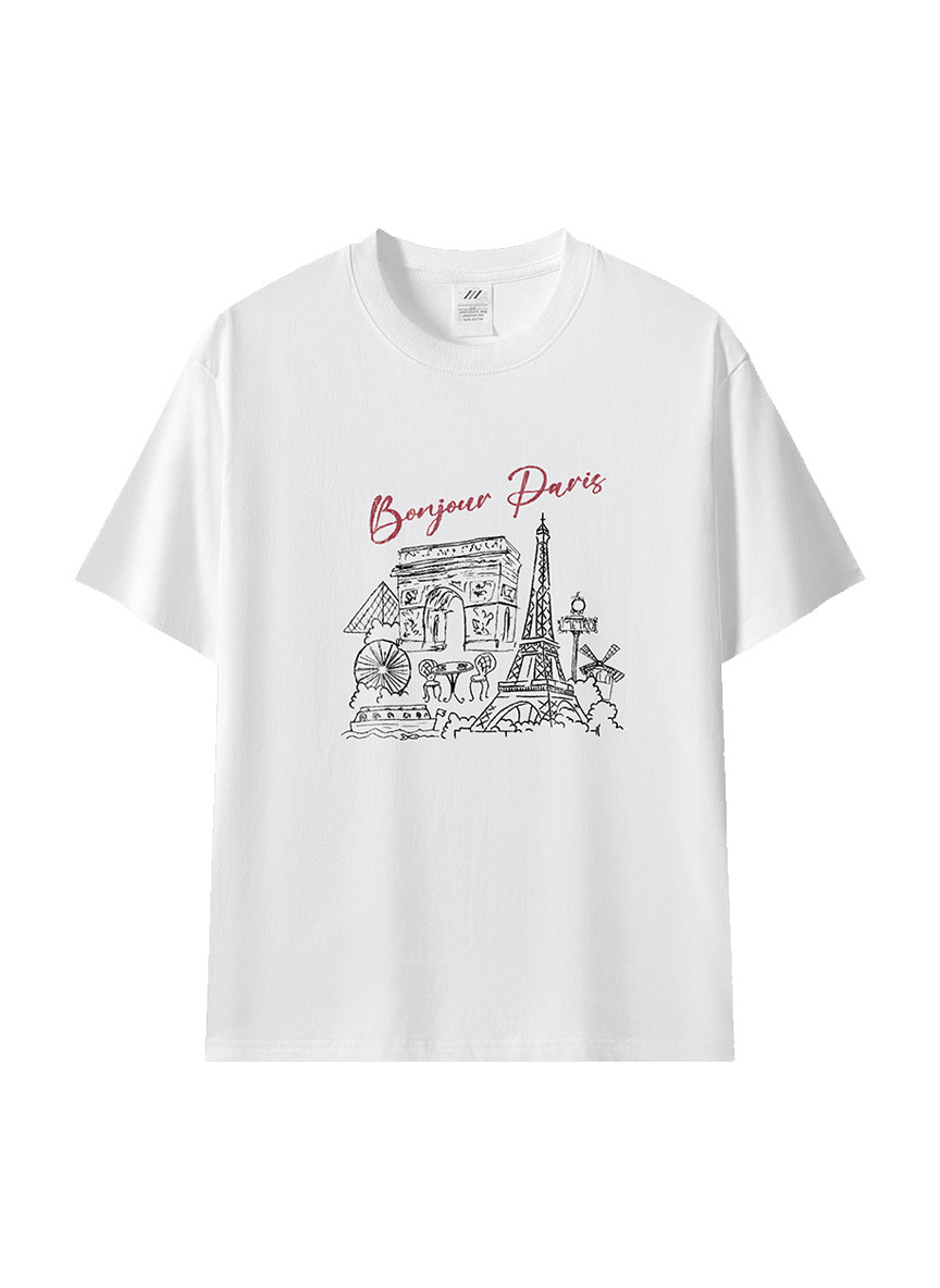 Bonjour Paris 巴黎手繪風質感棉T