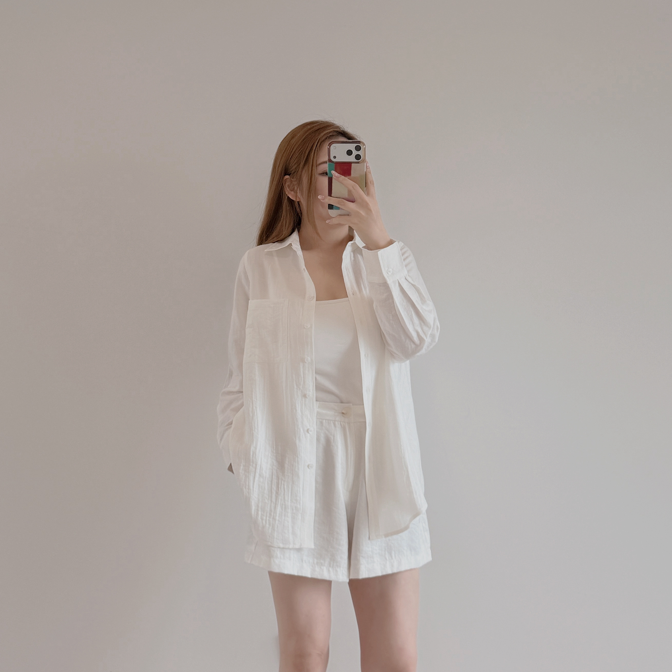 預售 7400 肌理感粉白襯衫