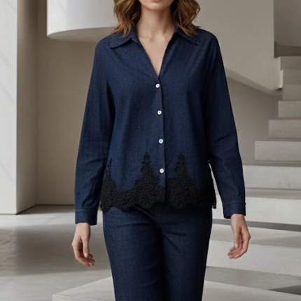 1SO0403-038 [SUNNY STUDIO] Classic Collar Shirt With Lace Blue #56044 (EU)