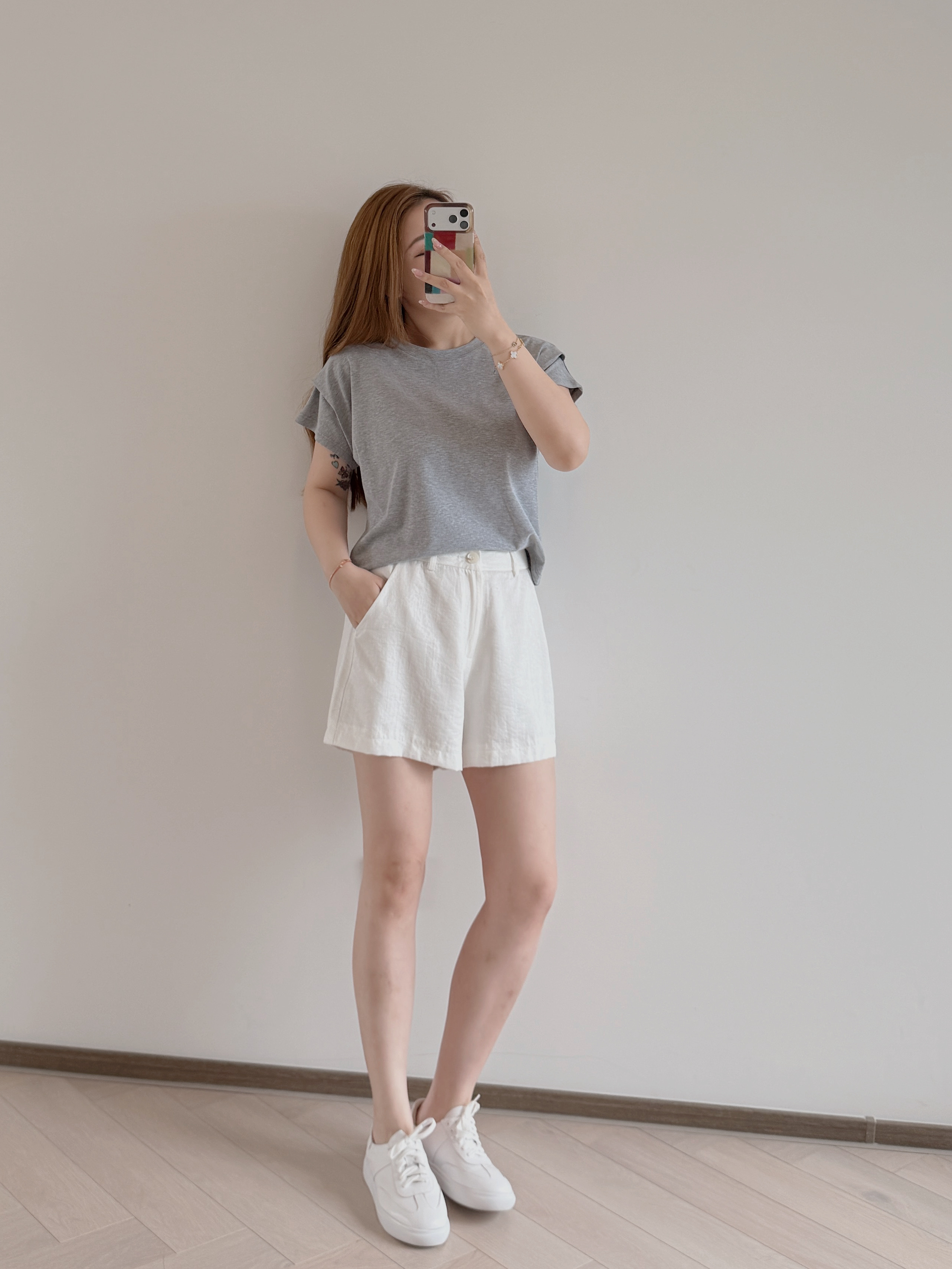 現貨 7406 花灰飛飛袖圓領Tee