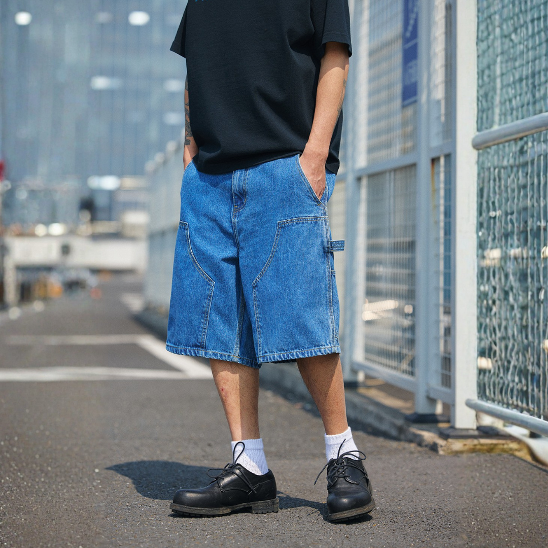 水洗竹節棉工裝牛仔六分短褲