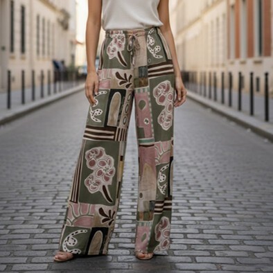 1SO0403-045 [SUNNY STUDIO] Printed Trousers Kaki #12953 Picasso (EU)
