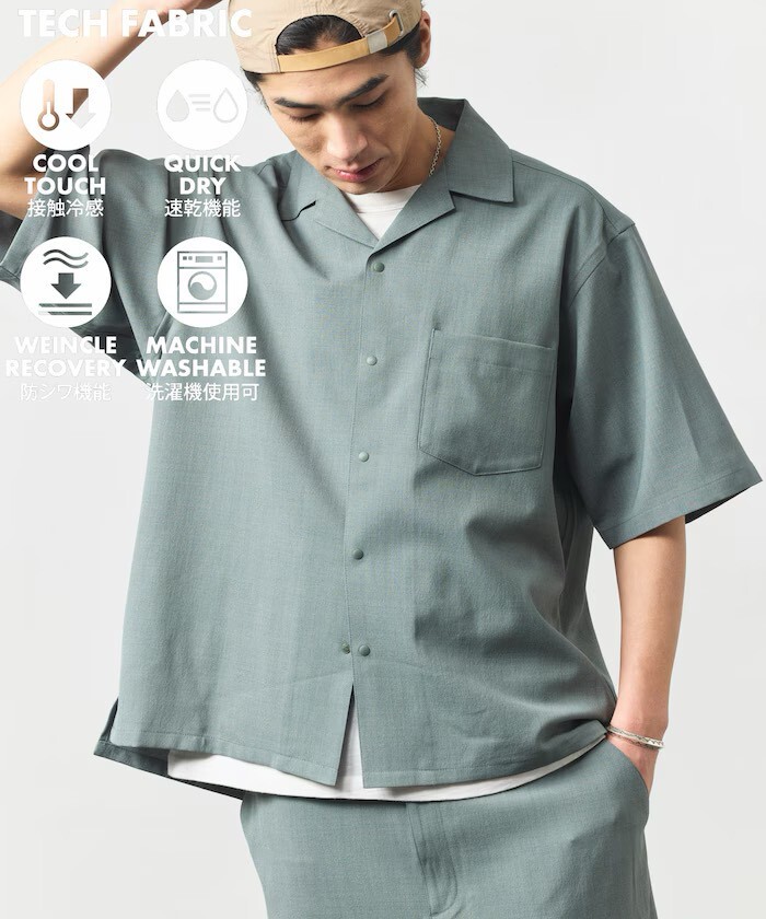 FREAK'S STORE 速乾面料寬鬆亞麻風格透氣短袖襯衫