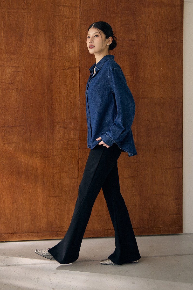 立體修飾開衩喇叭褲