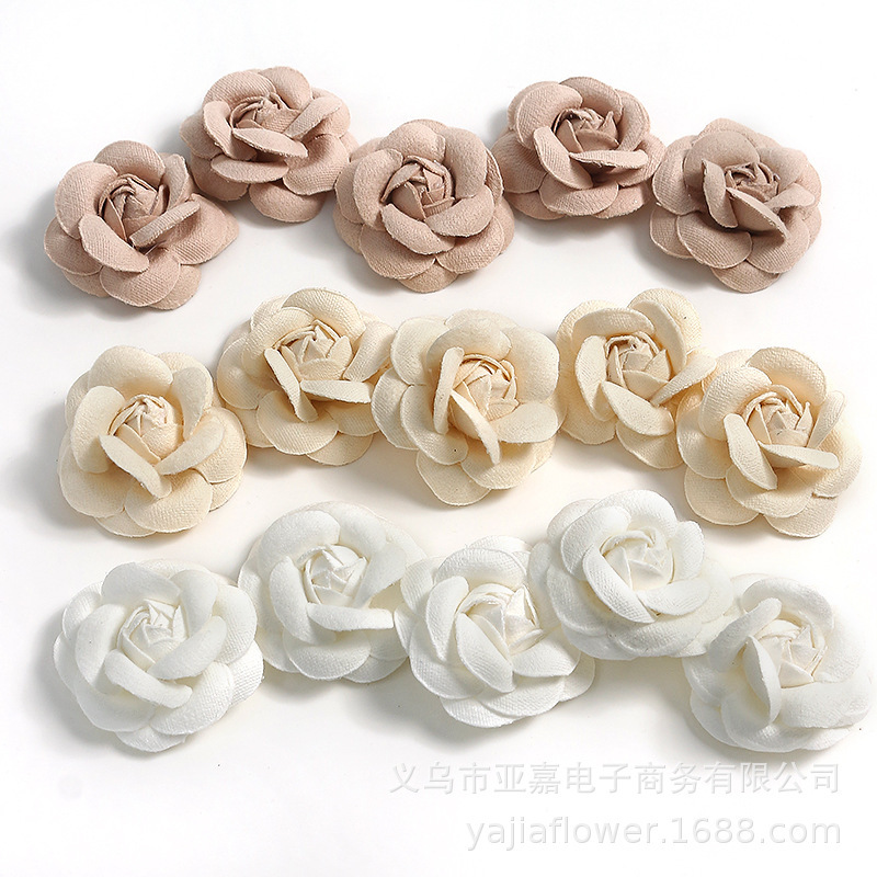 【台灣現貨速發】白色手工布製花 山茶花 花頭｜無花頸｜5cm 裝飾品 花材