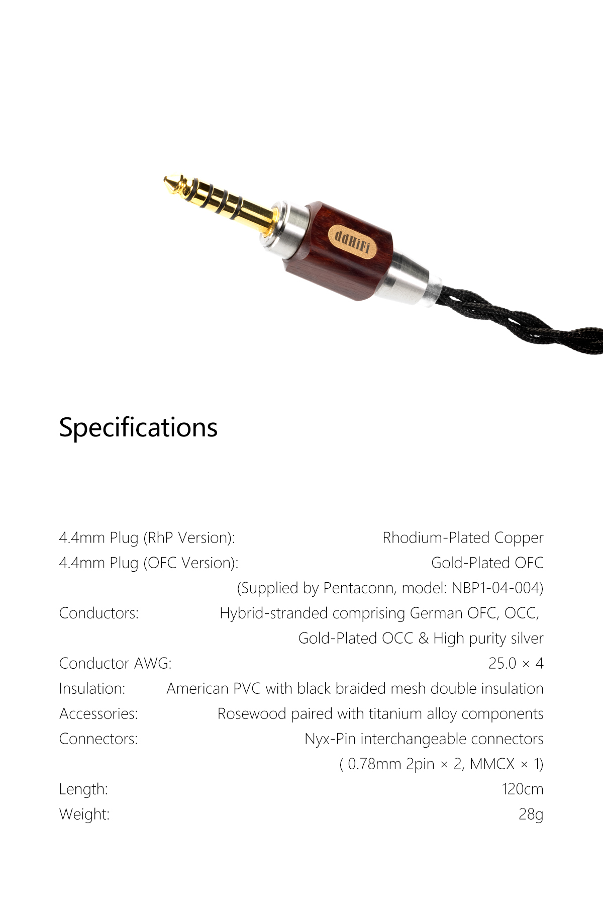ddHiFi BC130C (Eryx) 4.4mm Balanced Earphone Upgrade Cable -- New Flagship