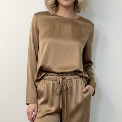 1SO0403-049 [SUNNY STUDIO] Long Sleeve Round Neck Top Camel #13489 (EU)