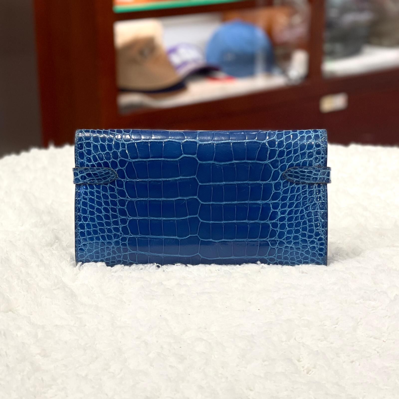 98%NEW二手HERMES KELLY LONG WALLET CROCO  7Q 海水藍鱷魚皮銀扣 #愛馬仕長銀包 #香榭站正品