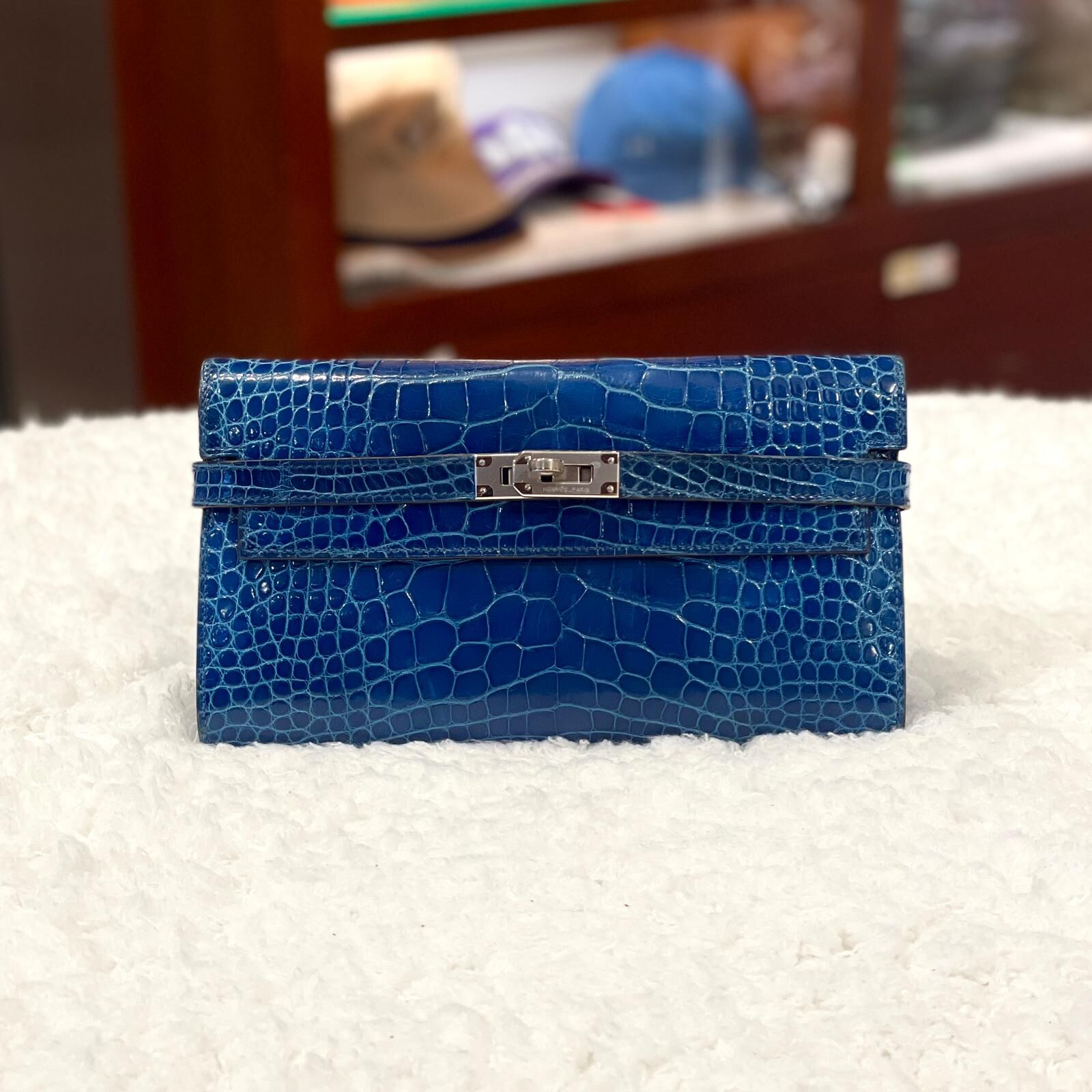 98%NEW二手HERMES KELLY LONG WALLET CROCO  7Q 海水藍鱷魚皮銀扣 #愛馬仕長銀包 #香榭站正品