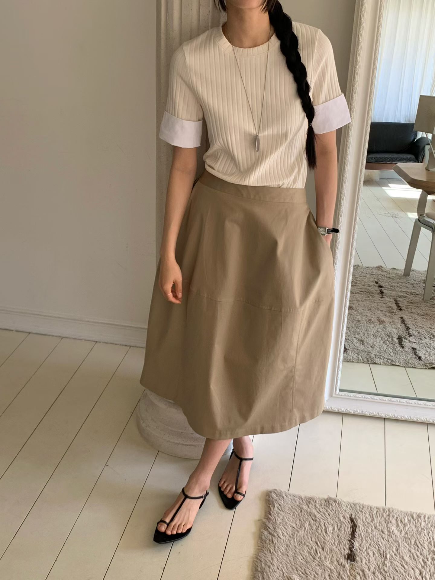 羅紋袖口拼接上衣