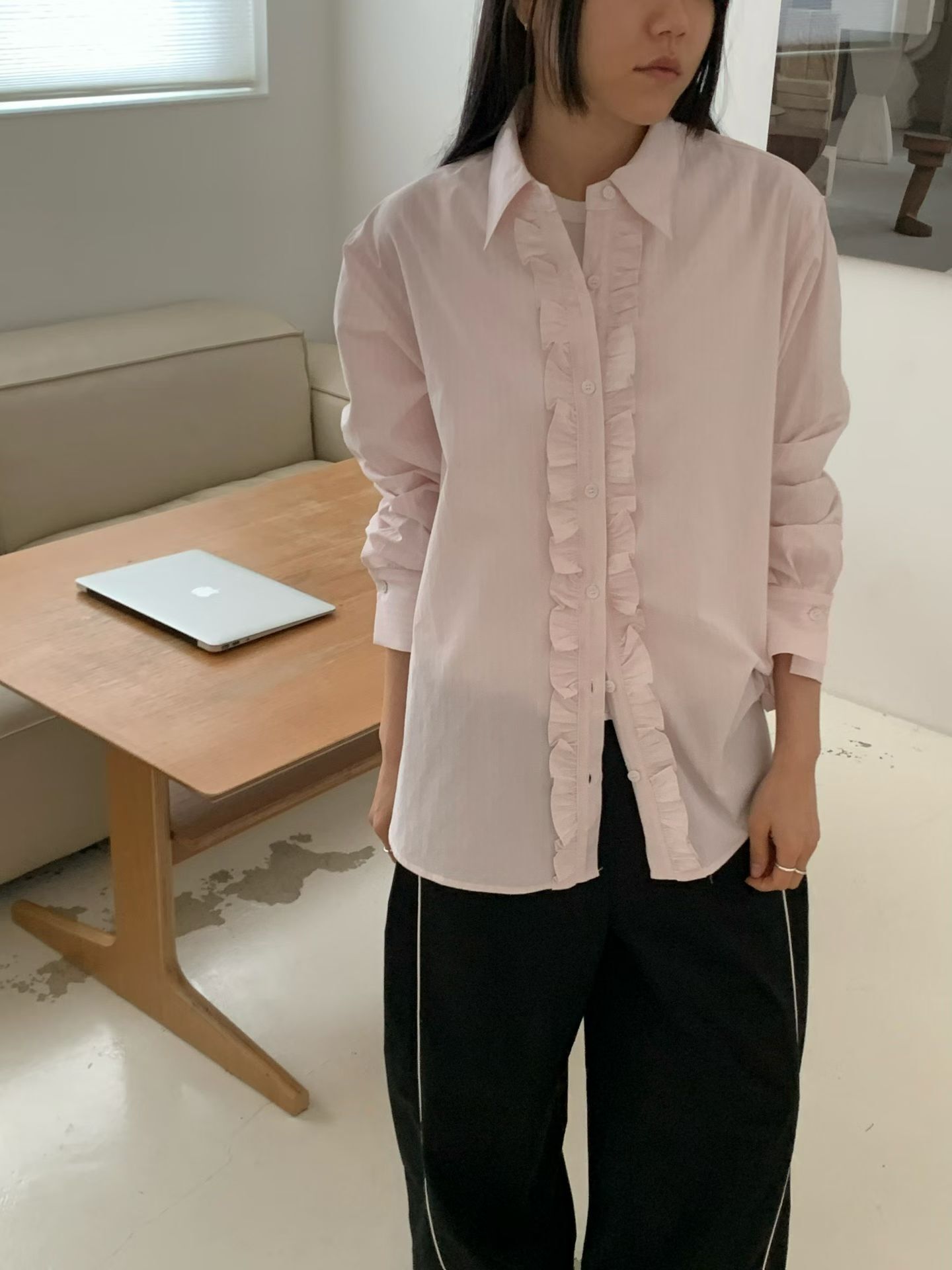 花邊領條紋襯衫