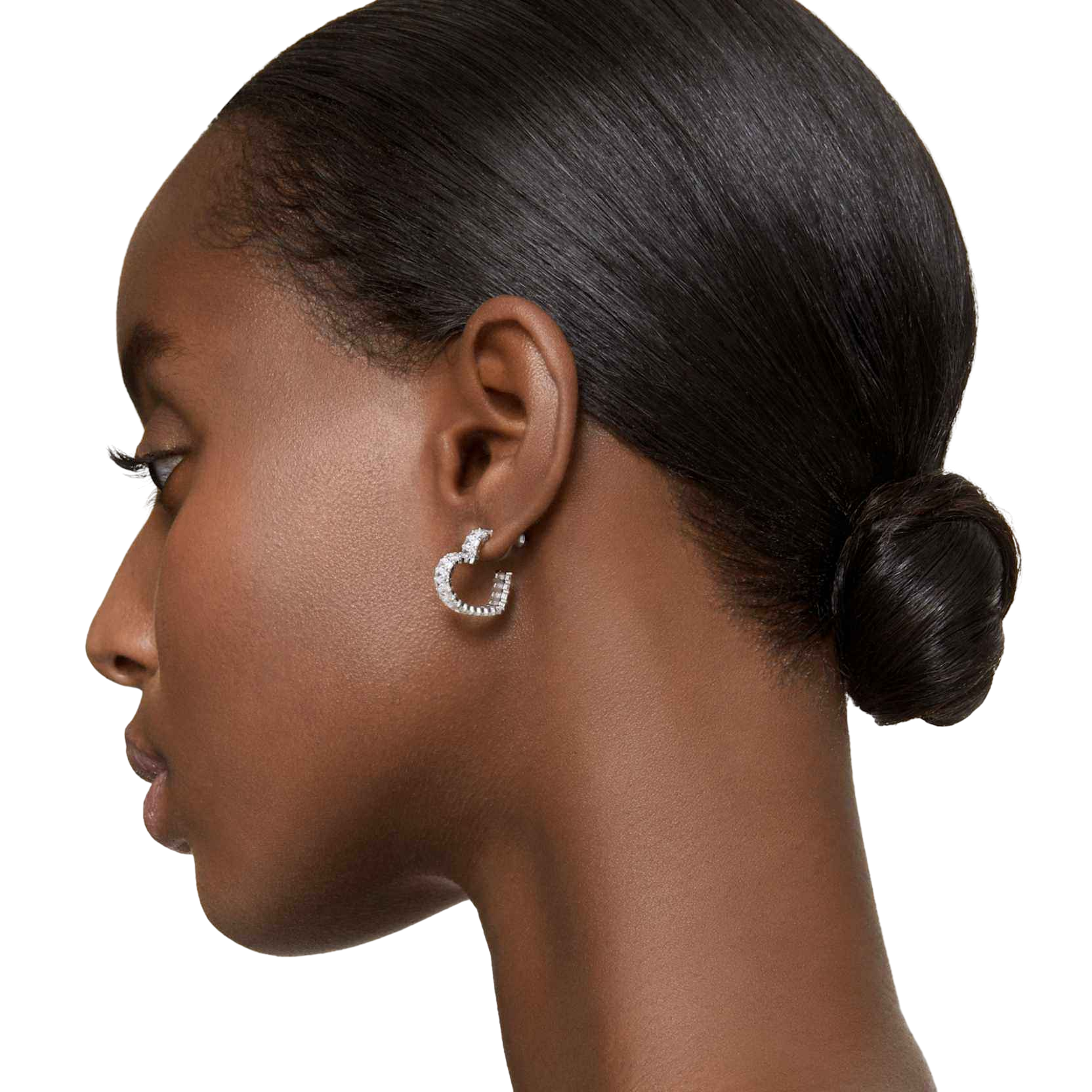 【Swarovski】Matrix 大圈耳環 長方形切割, 心形, 細碼, 白色, 鍍白金色  銀