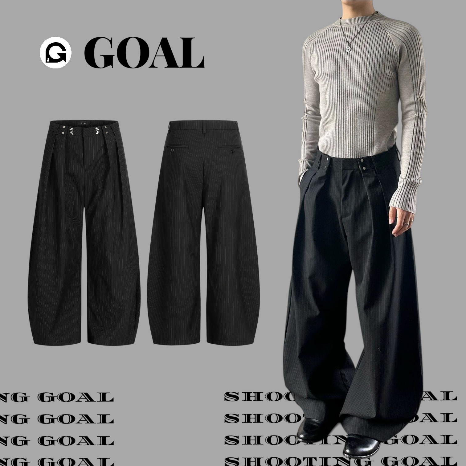 (GOAL)打褶條紋西裝落地彎刀褲 CK6857