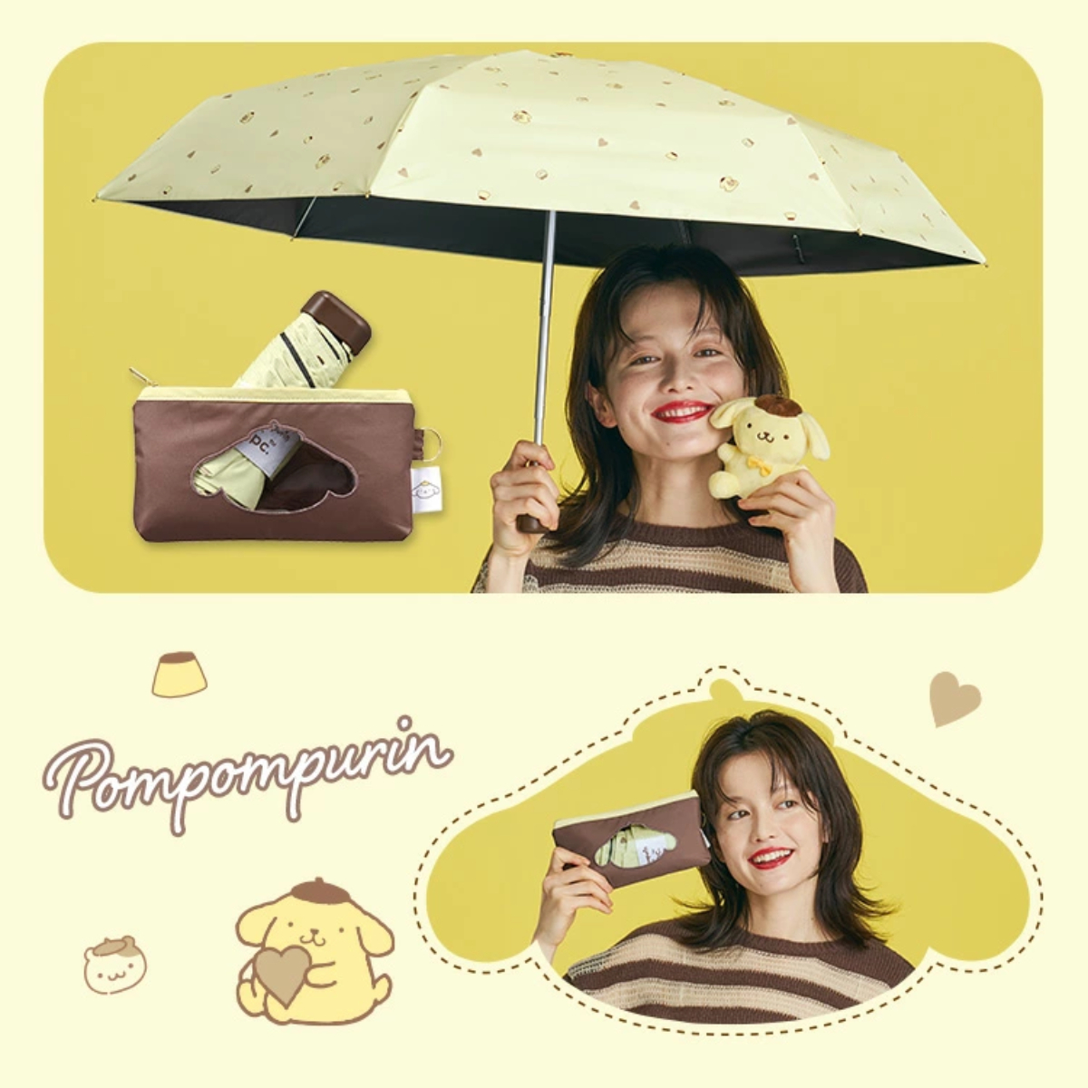 26078-PN Sanrio 布甸狗 × WPC 晴雨兼用縮骨遮 #JP-WPC26