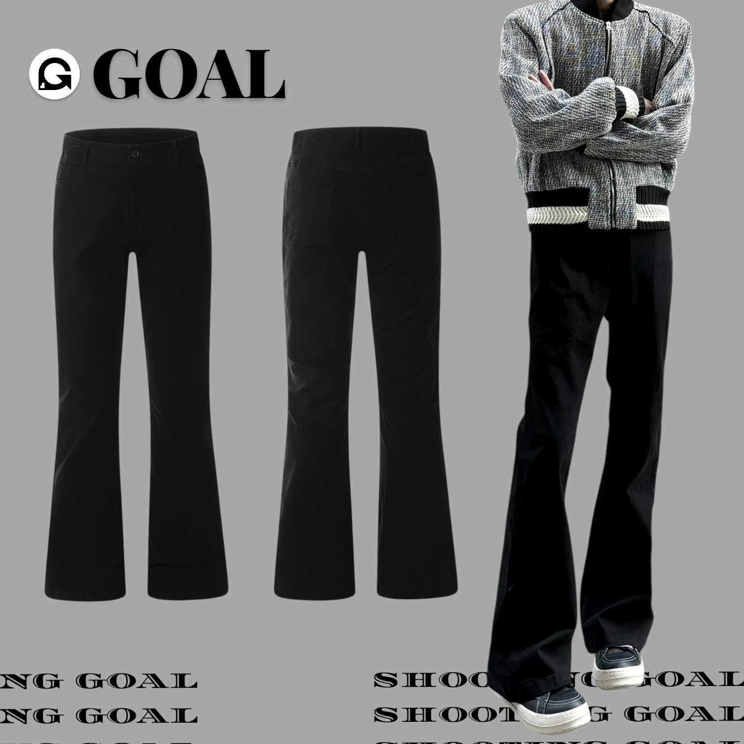 (GOAL) 美式微喇叭直筒黑長褲 KJ6232