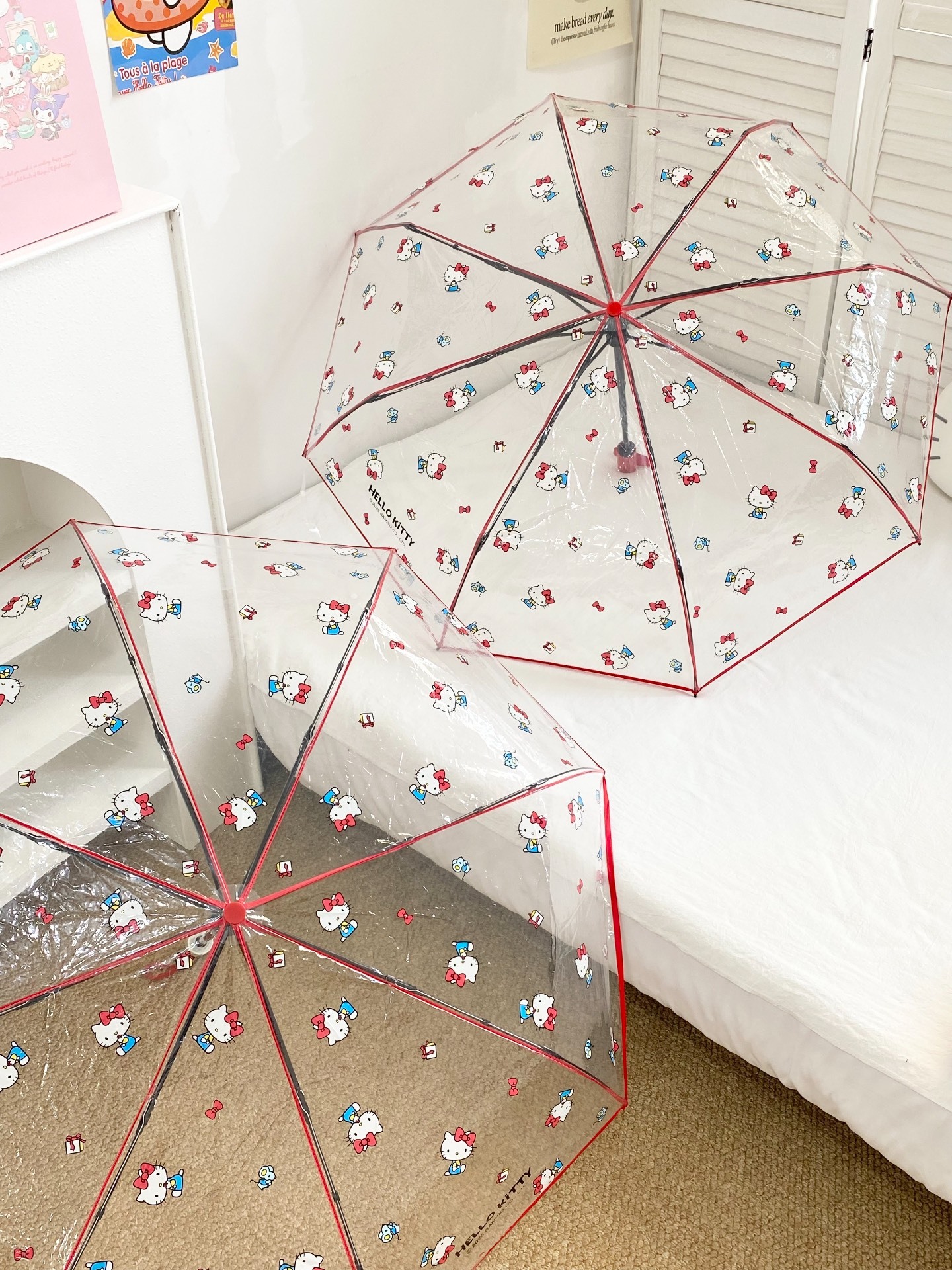 代購-正版授權 Sanrio三麗鷗 ×Hello Kitty凱蒂貓 透明 晴雨兩用 半自動折疊雨傘 遮陽防曬防紫外線太陽傘