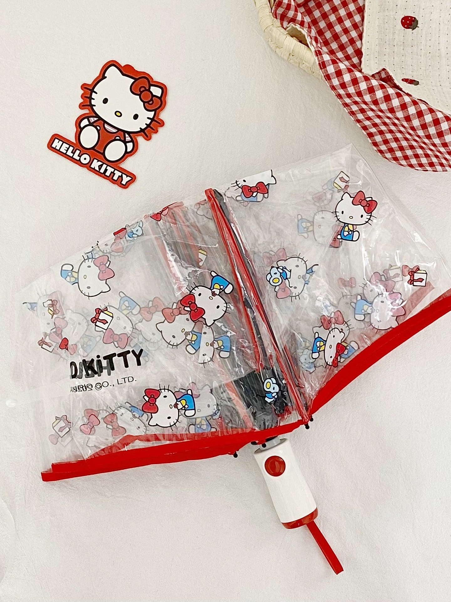 代購-正版授權 Sanrio三麗鷗 ×Hello Kitty凱蒂貓 透明 晴雨兩用 半自動折疊雨傘 遮陽防曬防紫外線太陽傘