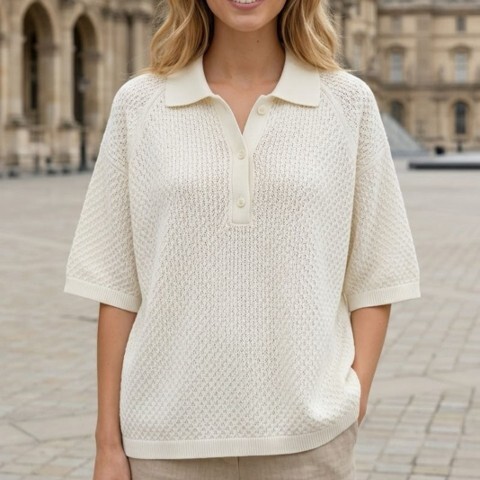 1SO0403-069 [SUNNY STUDIO] Knit Polo Top White #770129-LORA (EU)