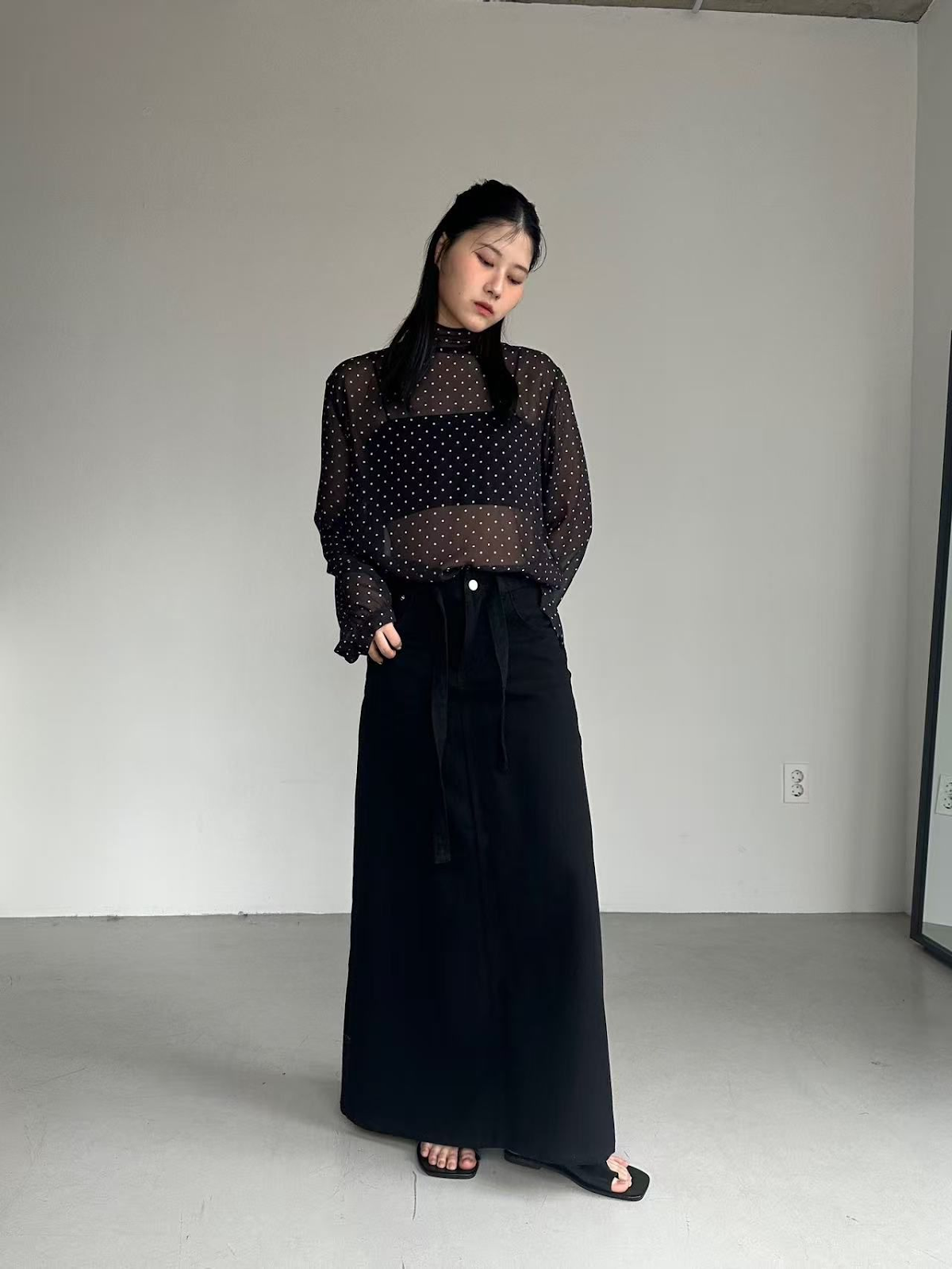 XQ004 圓點透視襯衫