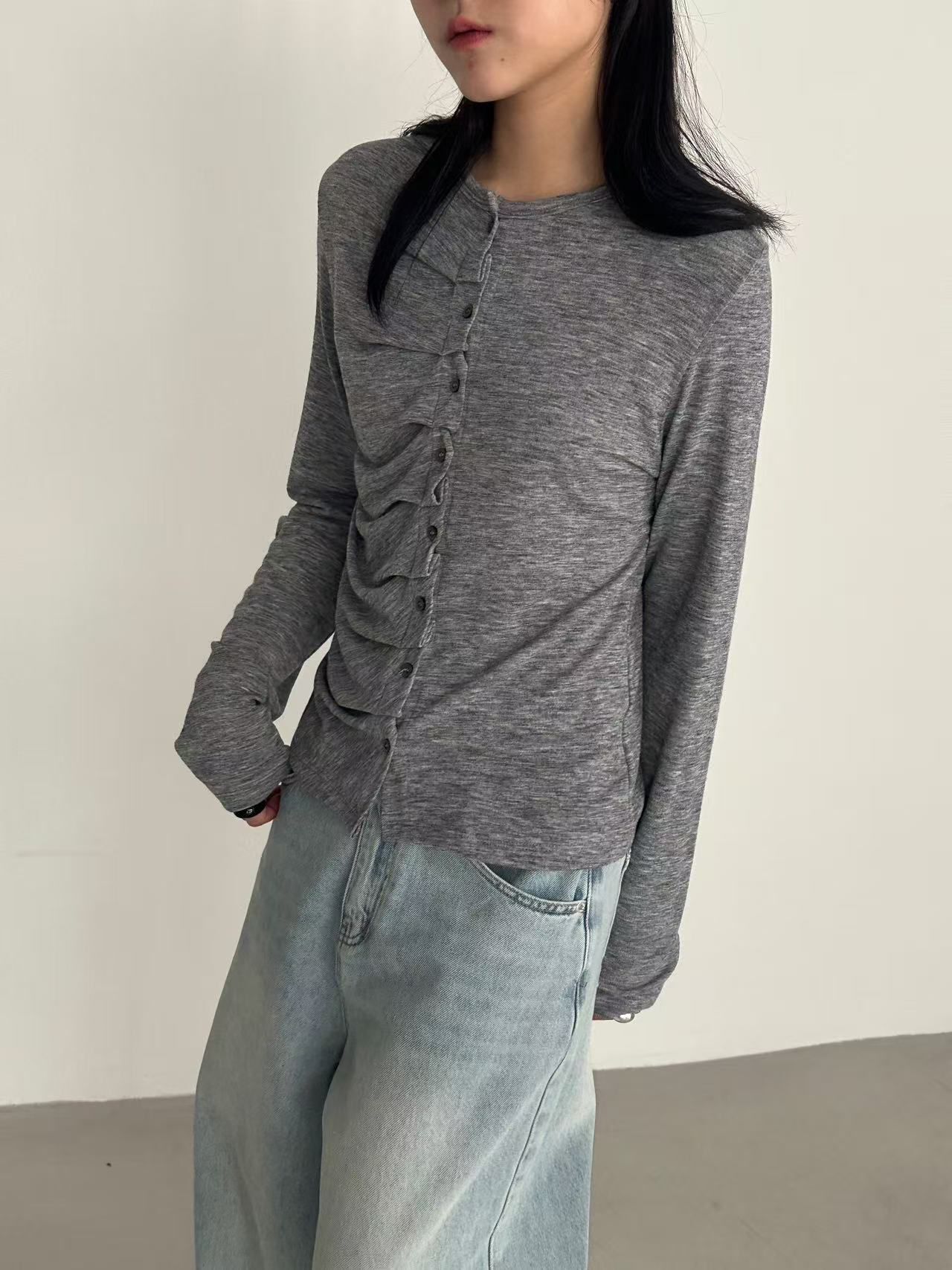 XQ006 抓摺造型開襟衫