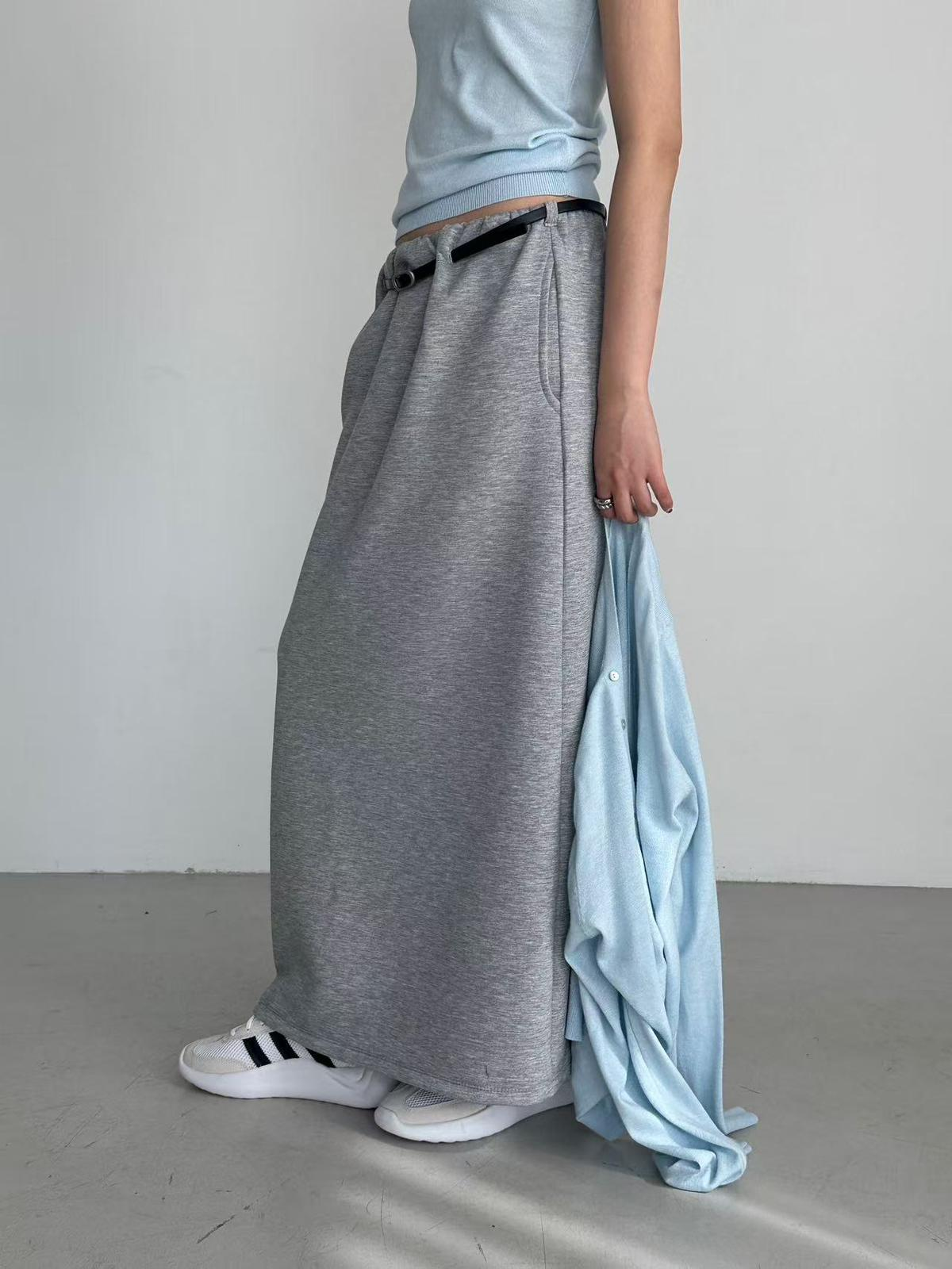 XQ027 高腰運動風長裙 連皮帶