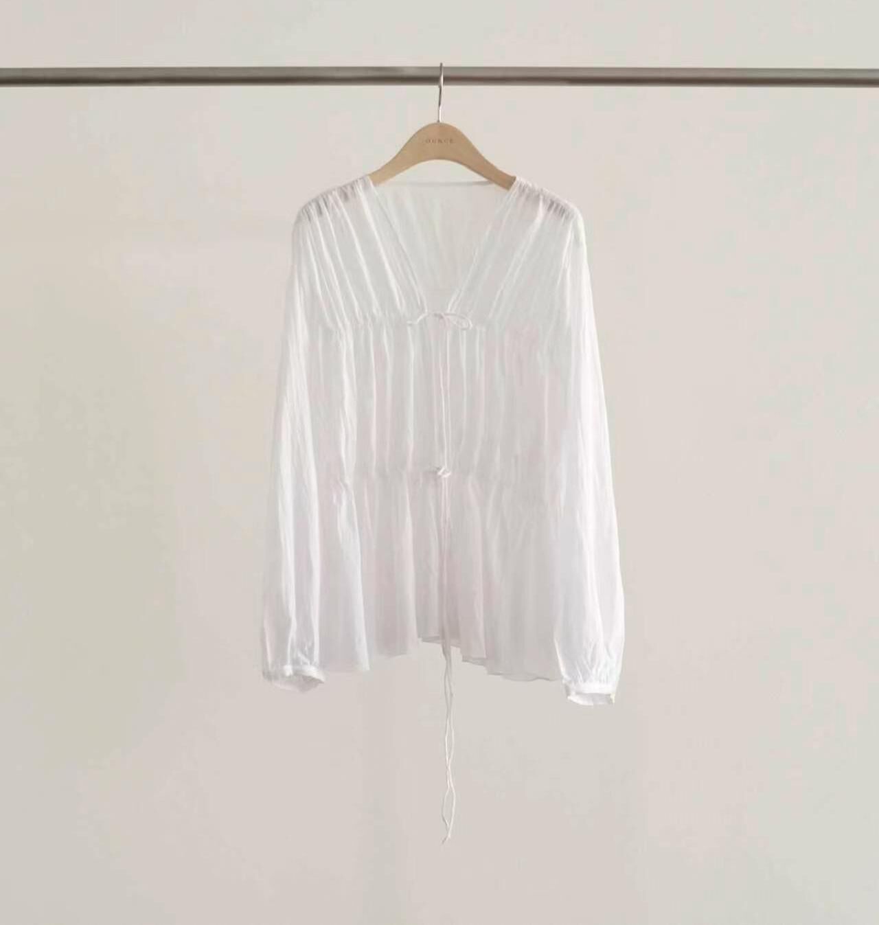 OU6080 氣質綁帶皺褶上衣